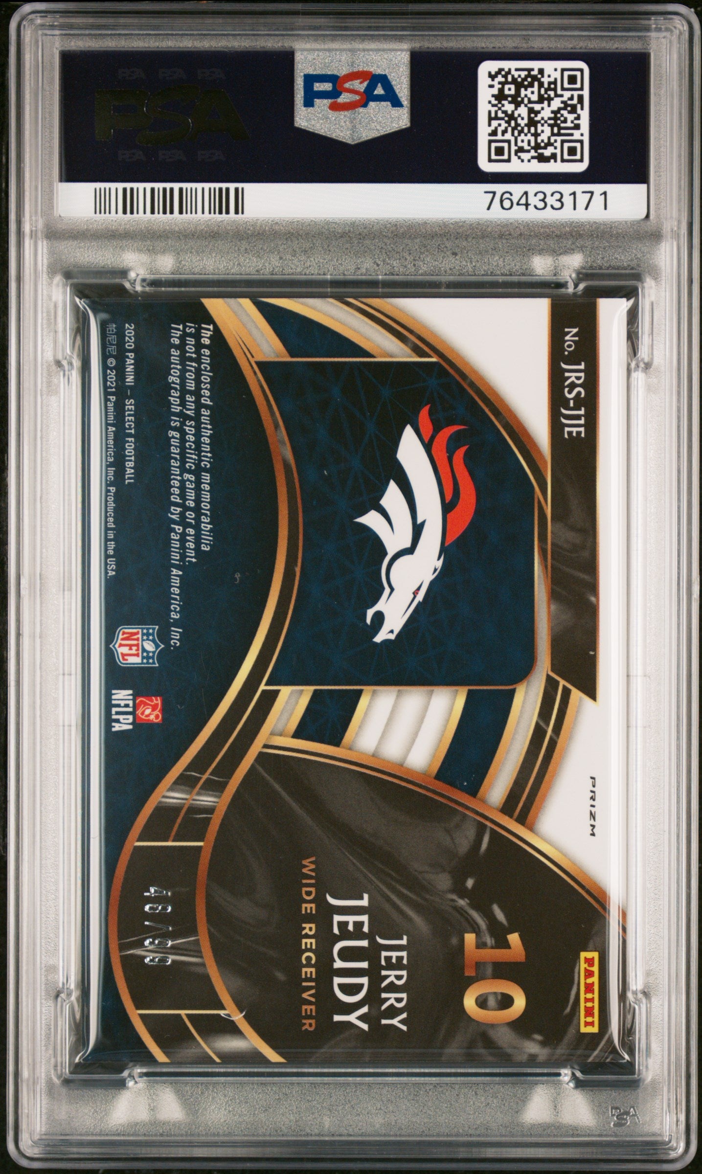 2020 Panini Select Rookie Signature Memorabilia Prizm Jerry Jeudy Prizm PSA 9