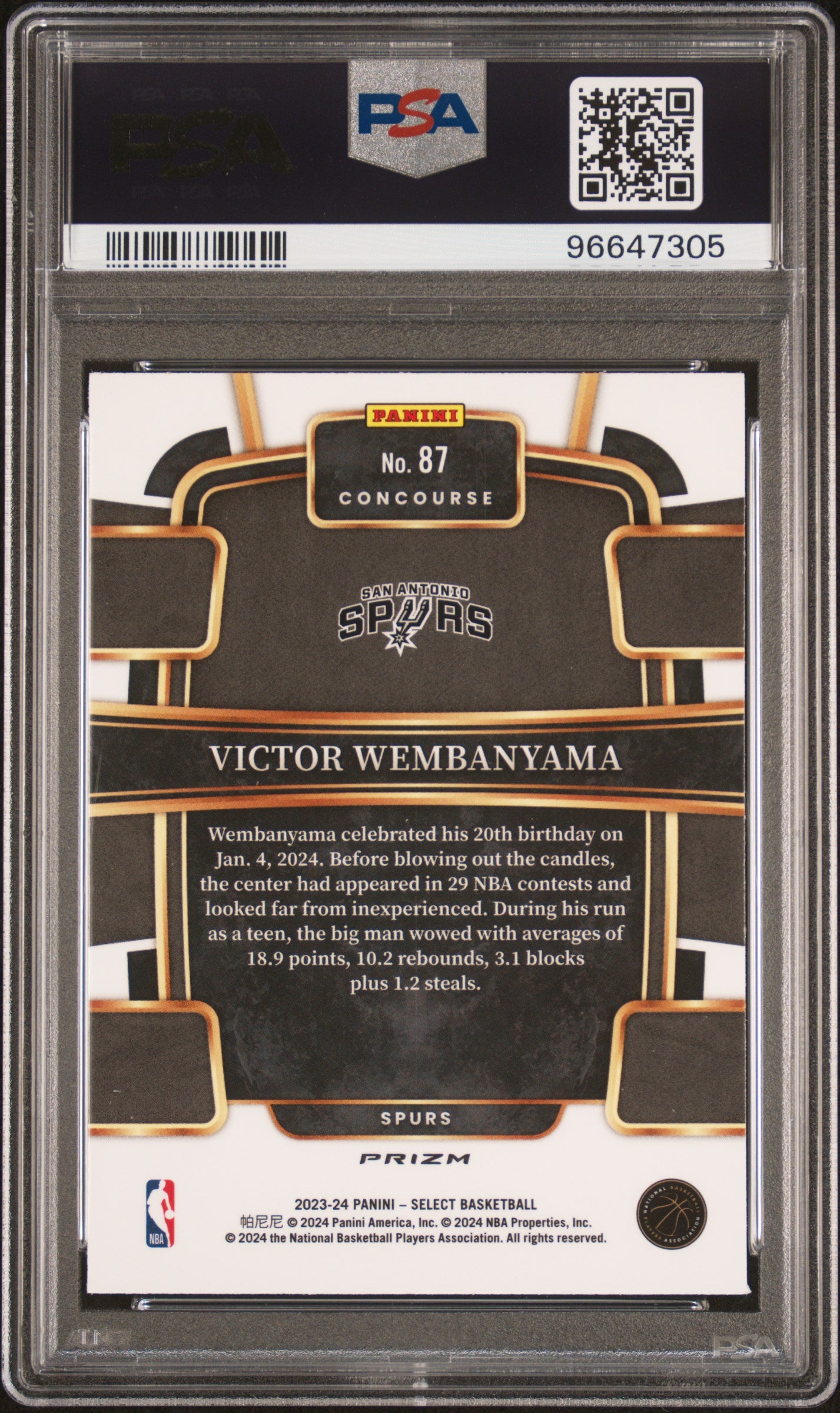 2023 Panini Select Victor Wembanyama #87 Orange Flash PSA 10