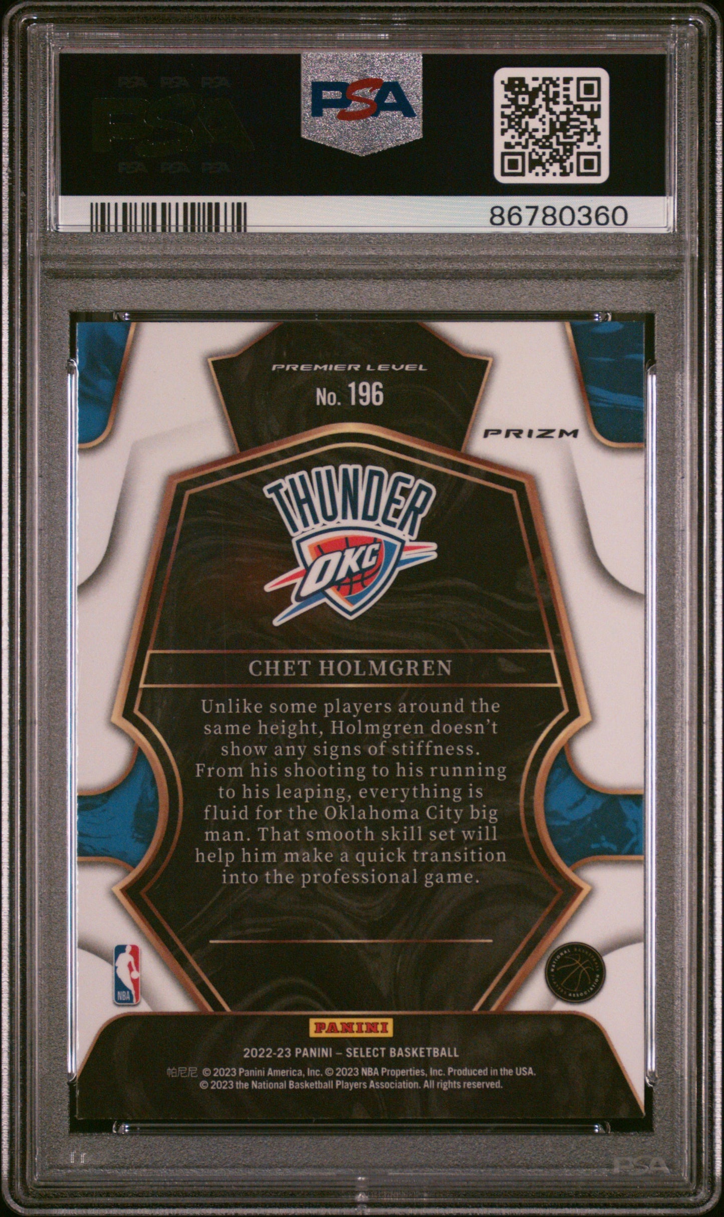 2022 Panini Select Chet Holmgren #196 Green White Purple PSA 10