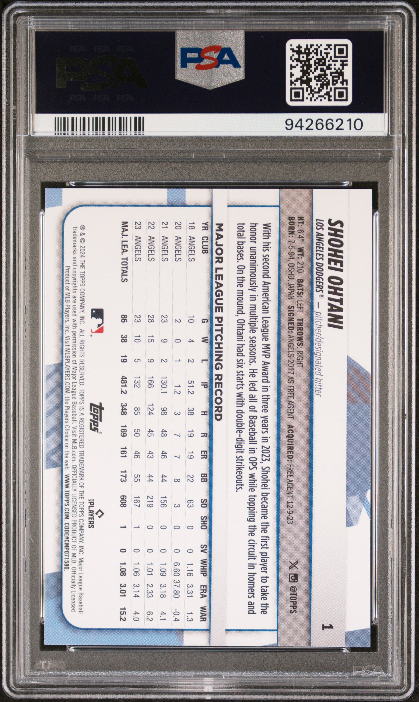 2024 Topps Big League Shohei Ohtani #1 PSA 10