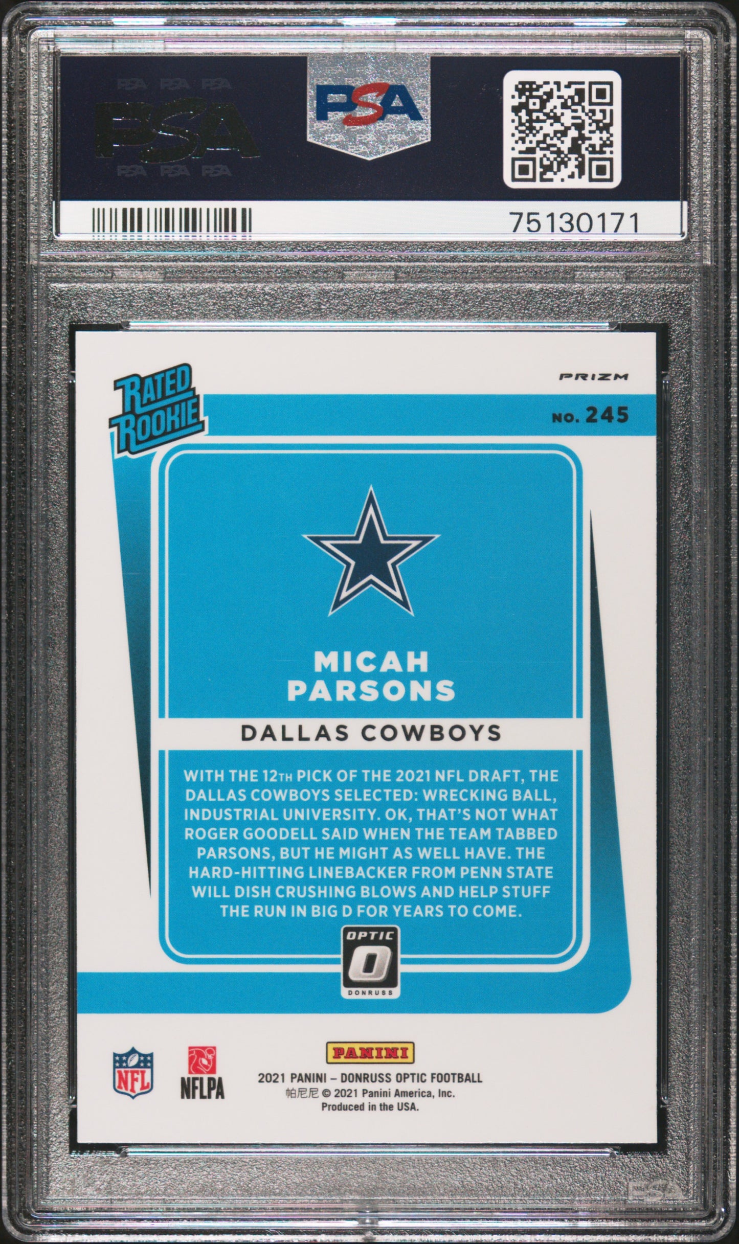 2021 Panini Donruss Optic Micah Parsons #245 Pink PSA 10