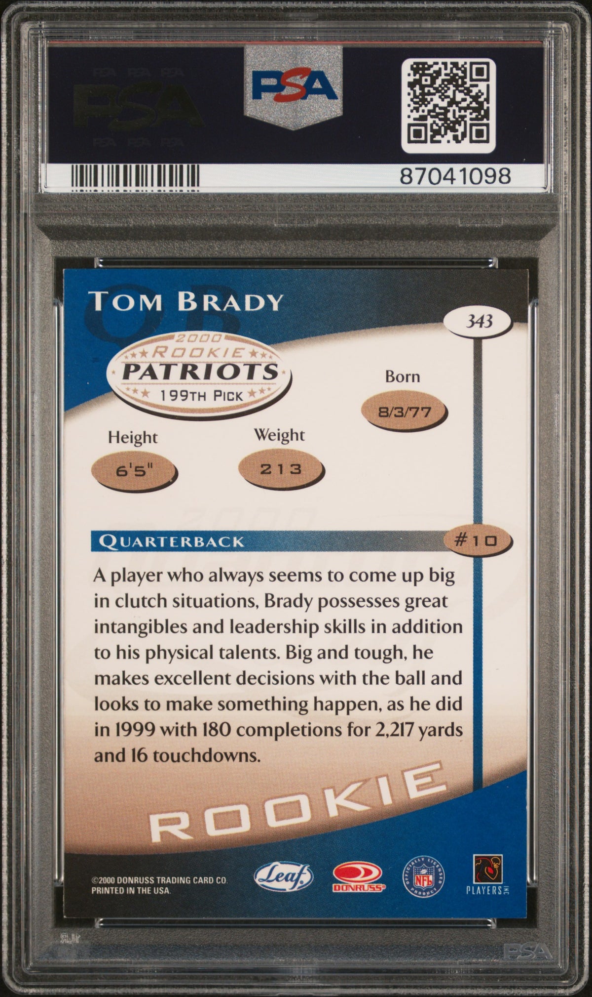 2000 Quantum Leaf Tom Brady RC #343 PSA 7