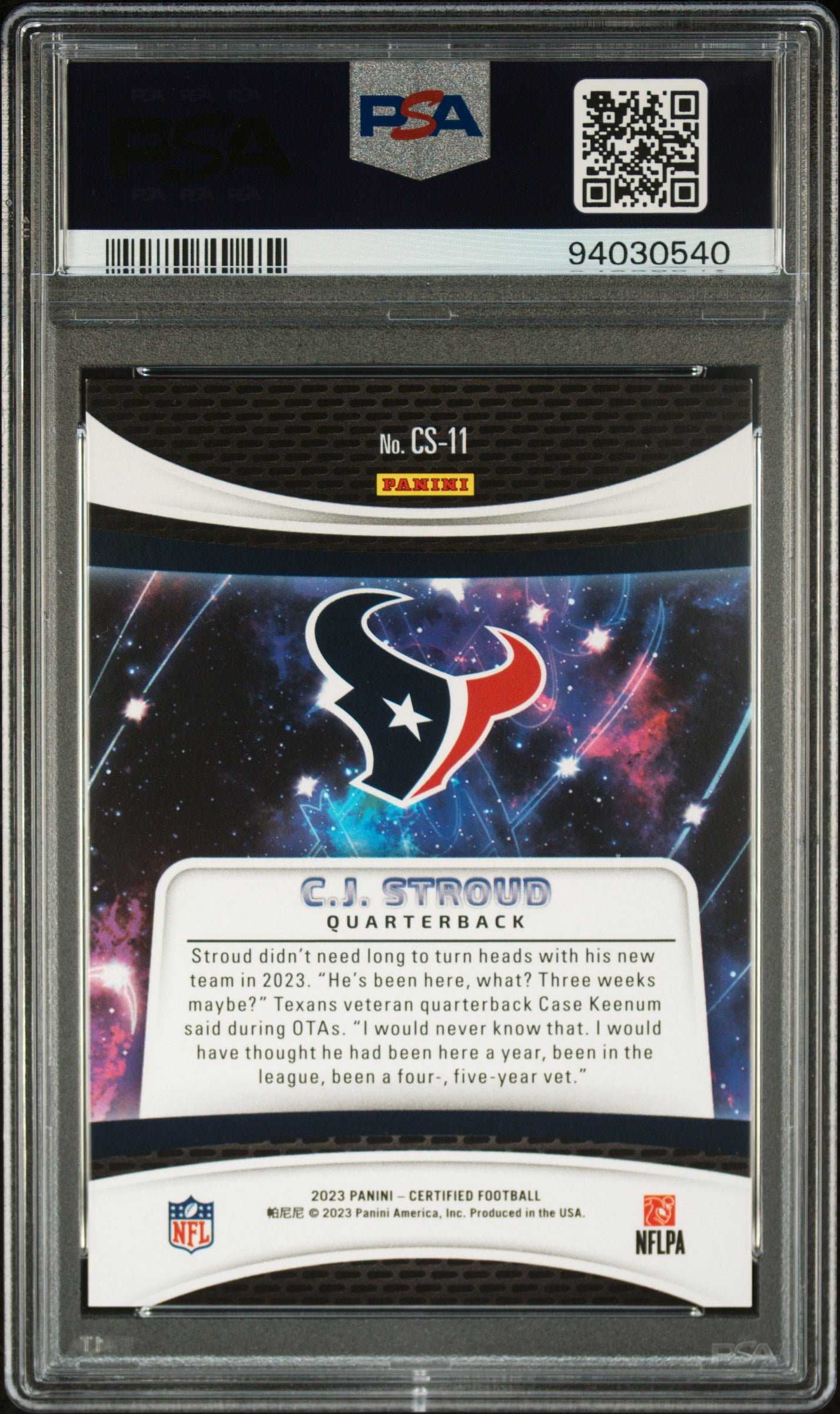 2023 Panini Certified Certified Stars CJ Stroud #CS11 Mirror Pink 003/199 PSA 8