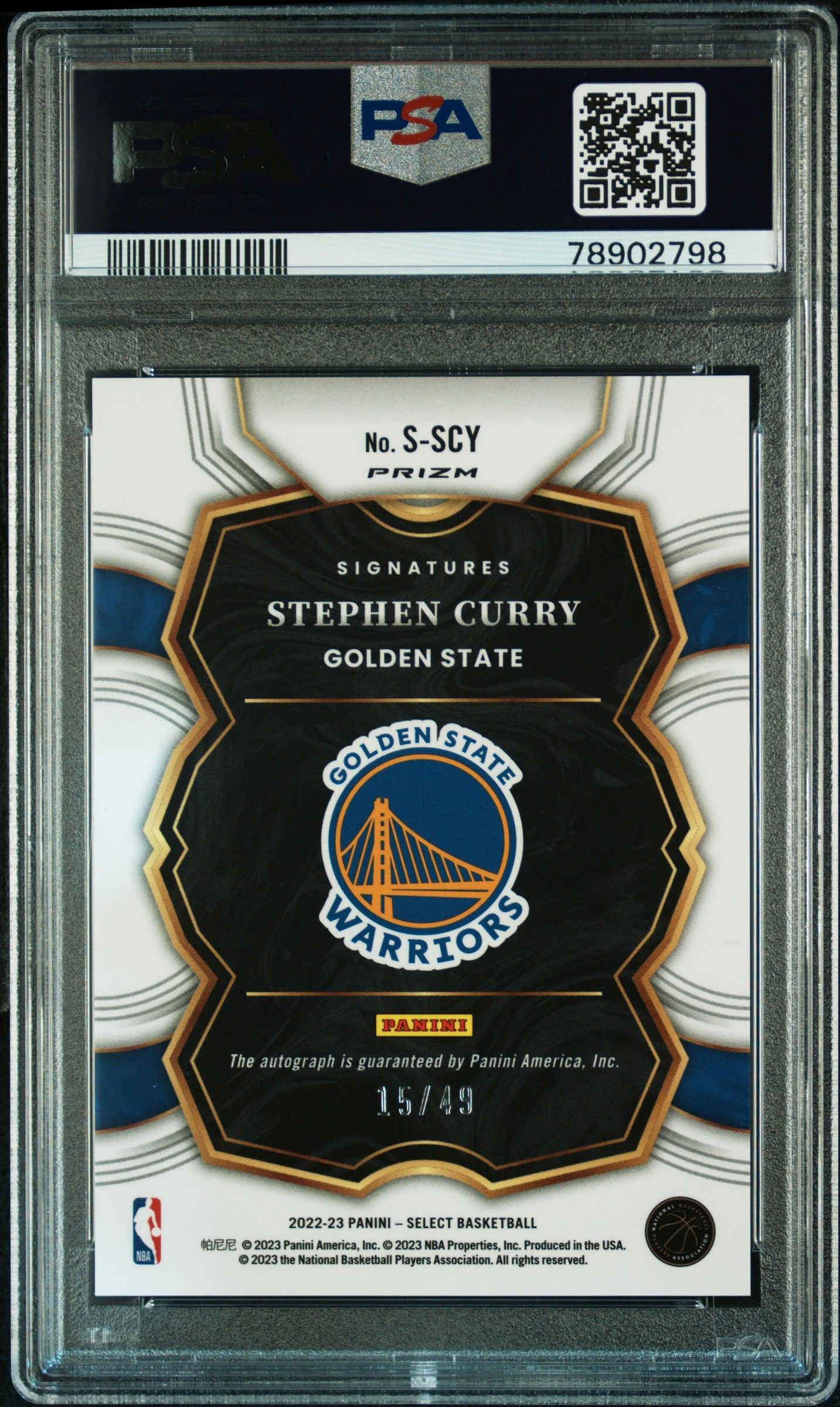 2022 Panini Select Signatures Stephen Curry #SSCY Blue PSA 10