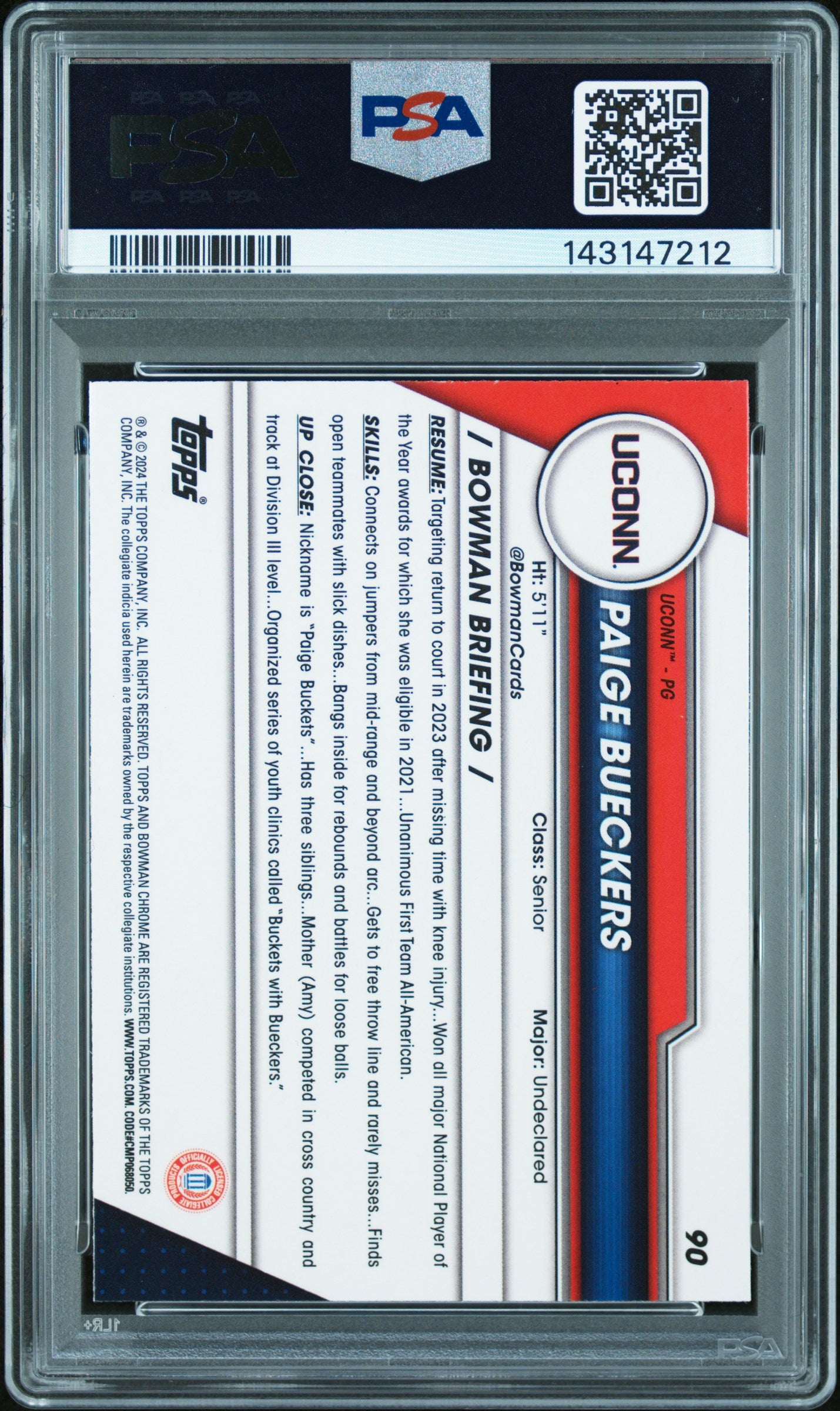 2023 Bowman University Chrome Paige Bueckers #90 X Fractor PSA 10