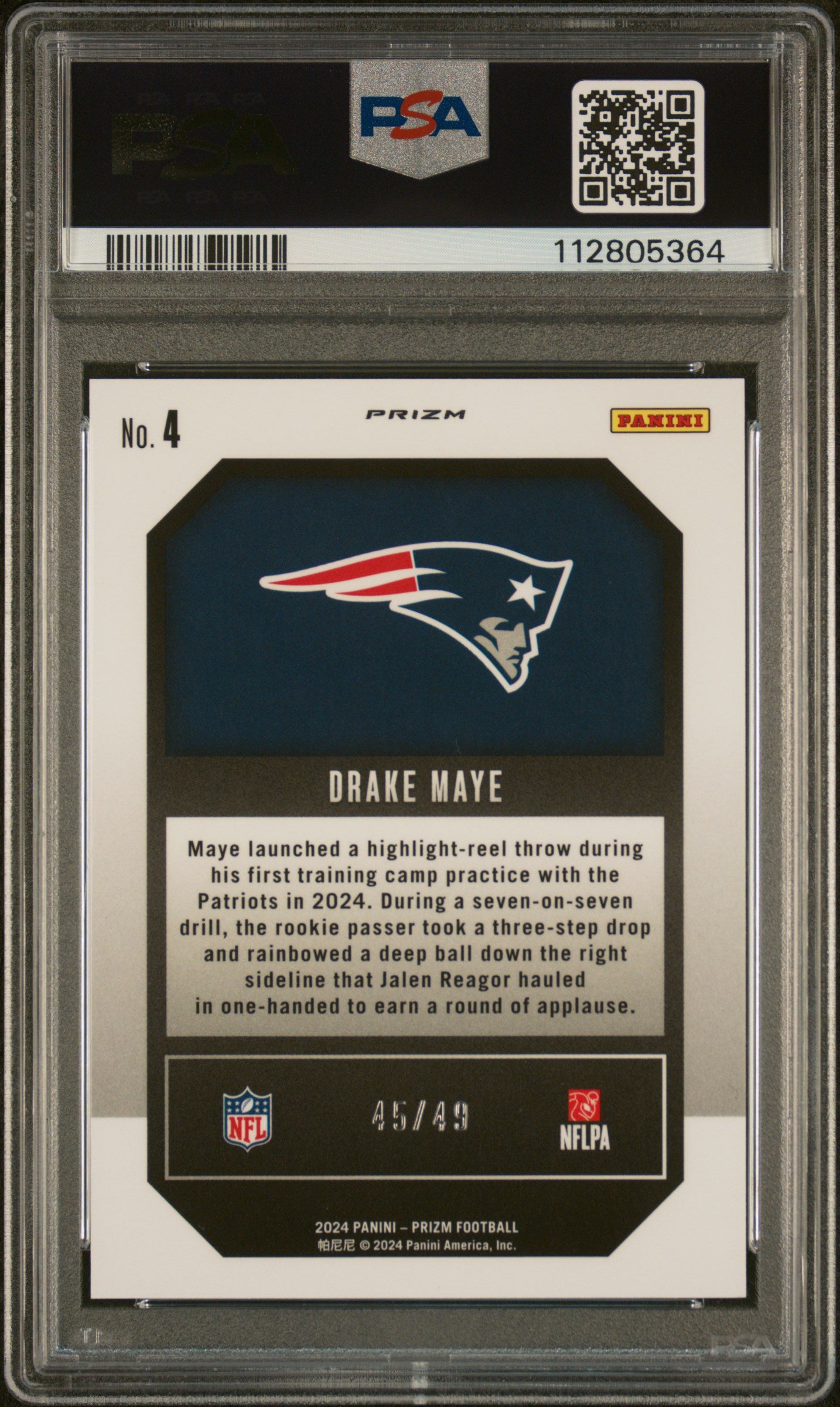 2024 Panini Prizm Emergent Drake Maye #4 Purple Power PSA 9