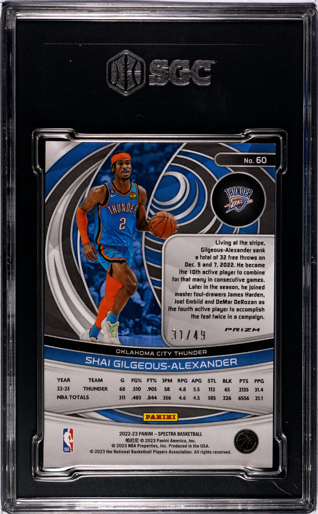 2022 Panini Spectra Shai Gilgeous-Alexander #60 Asia Blue & Orange Prizm SGC 9.5