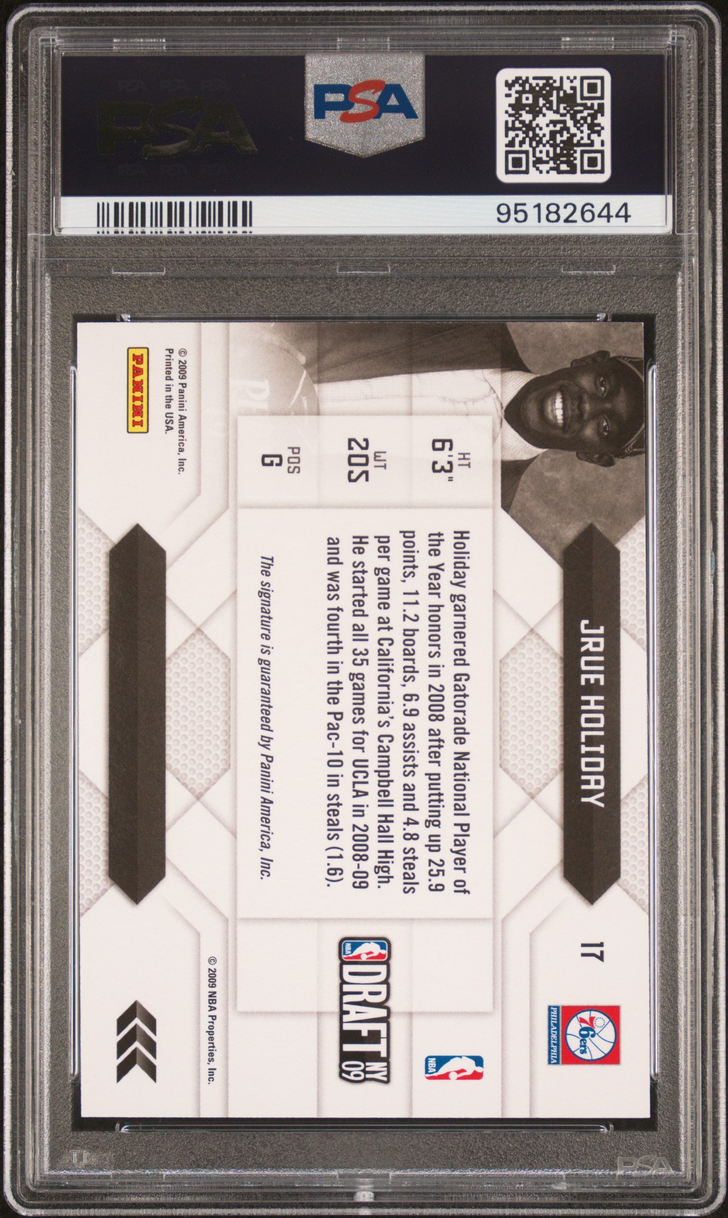 2009 Panini Prestige NBA Draft Class Jrue Holiday #17 Autograph PSA 9
