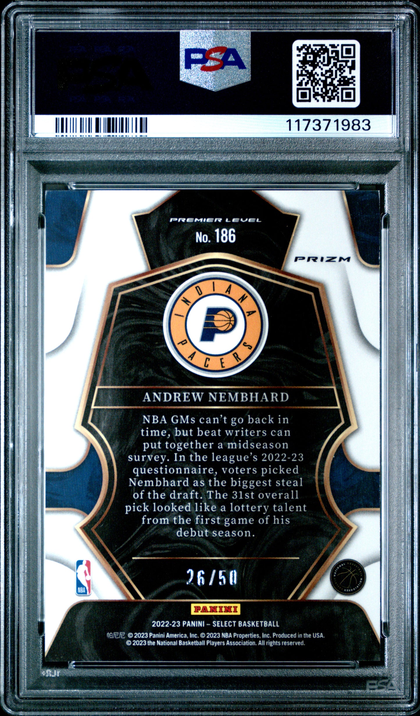 2022 Panini Select Andrew Nembhard #186 Green Wave PSA 10