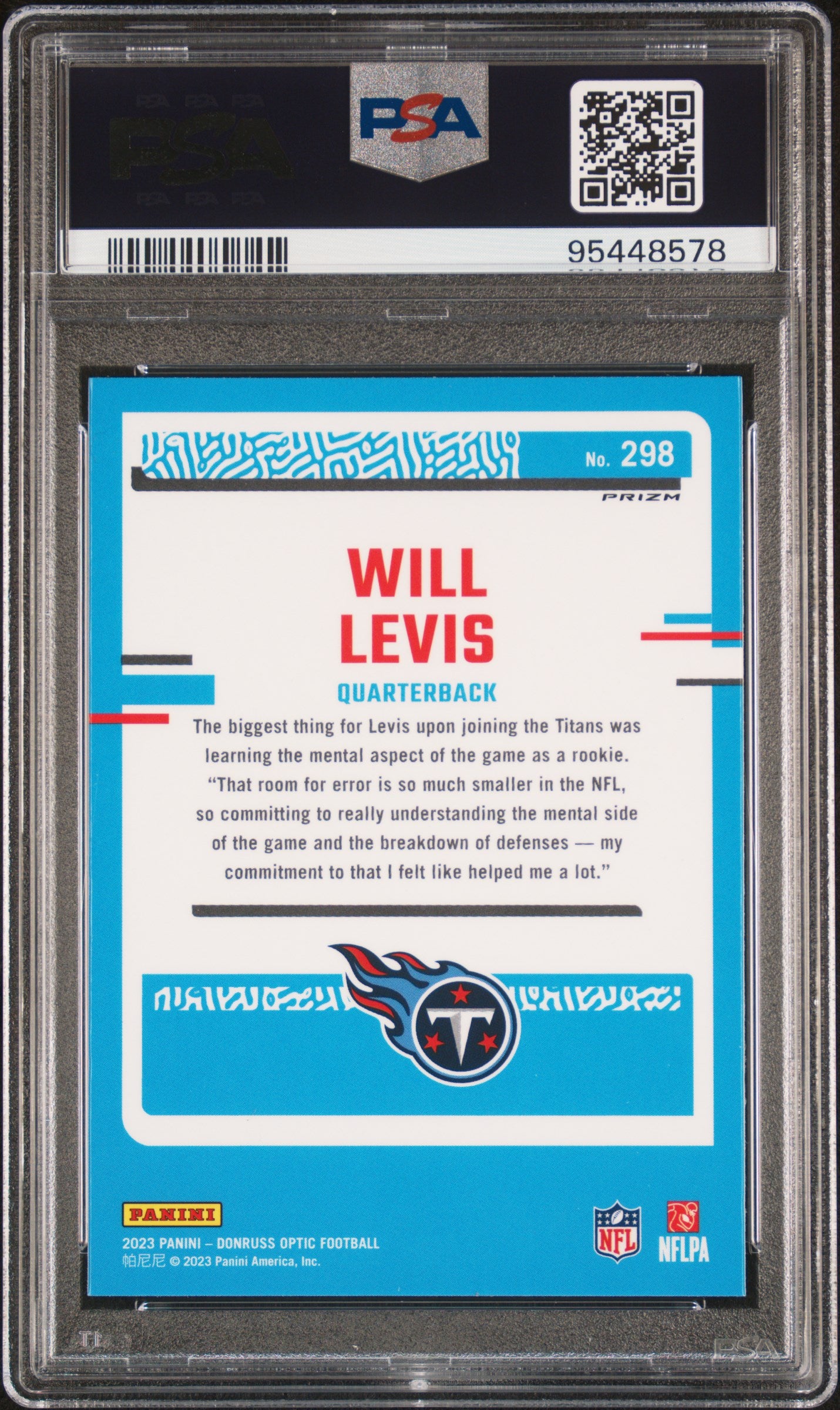 2023 Panini Donruss Optic Will Levis #298 Holo PSA 10