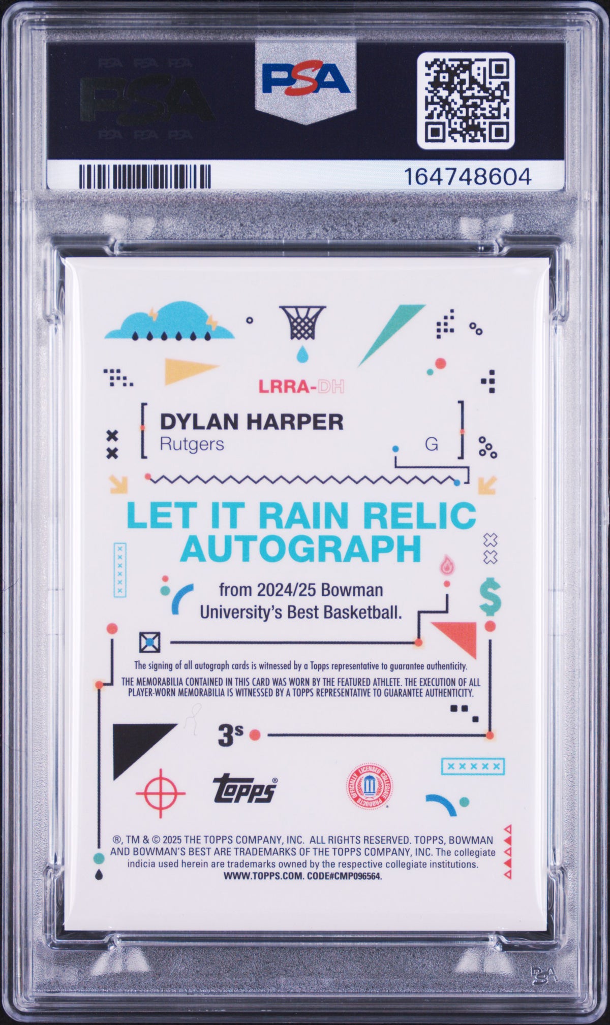 2024 Bowman University Best Let It Rain Relic Auto Dylan Harper Gold /50 PSA 9
