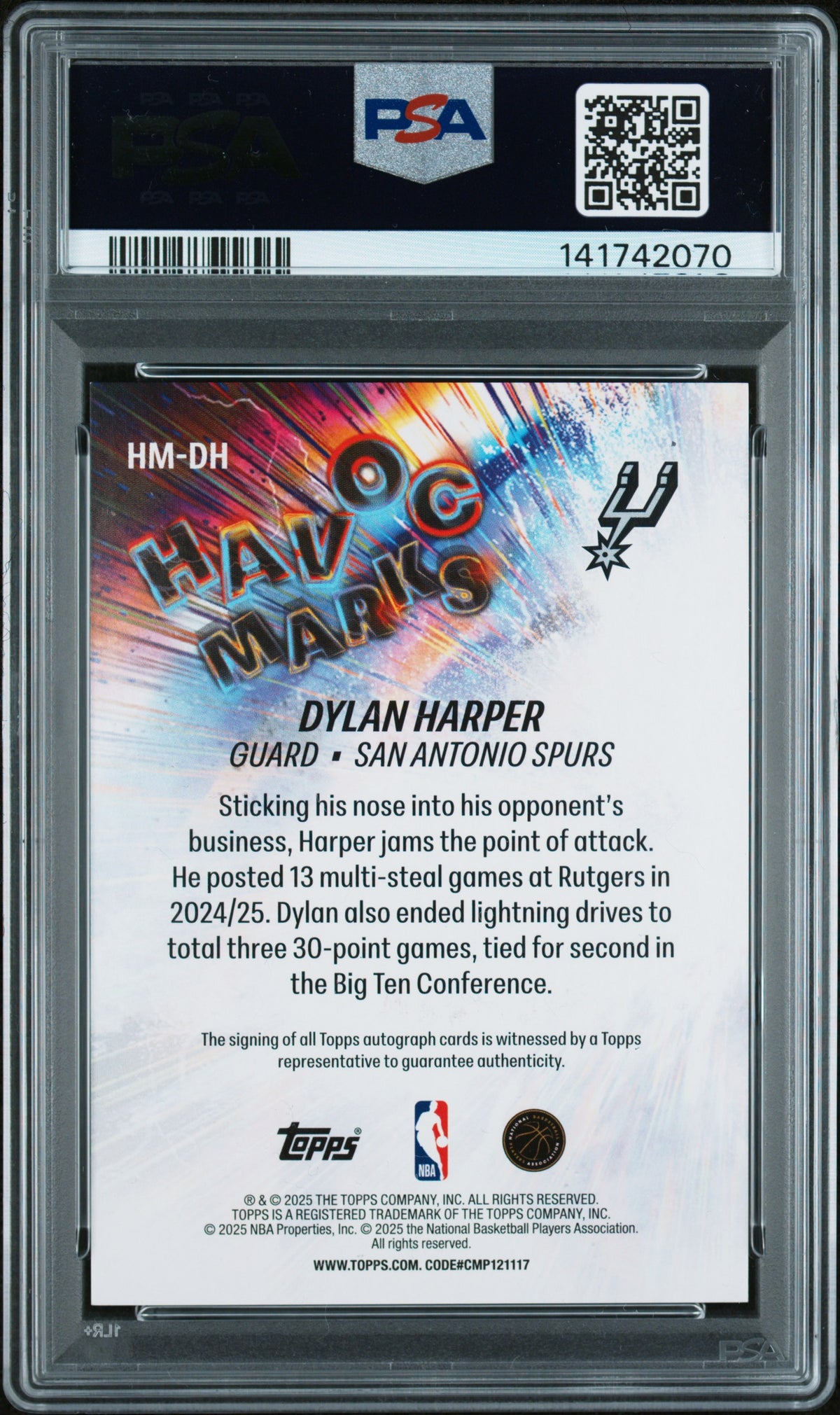 2025 Topps Havoc Marks Dylan Harper #HM-DH HVC GRN Rnbw 78/99 PSA 9