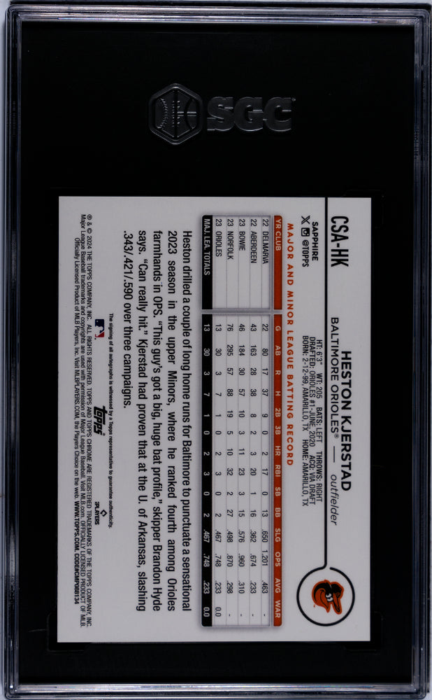 2024 Topps Chrome Sapphire Heston Kjerstad #CSA-HK Autograph SGC 10