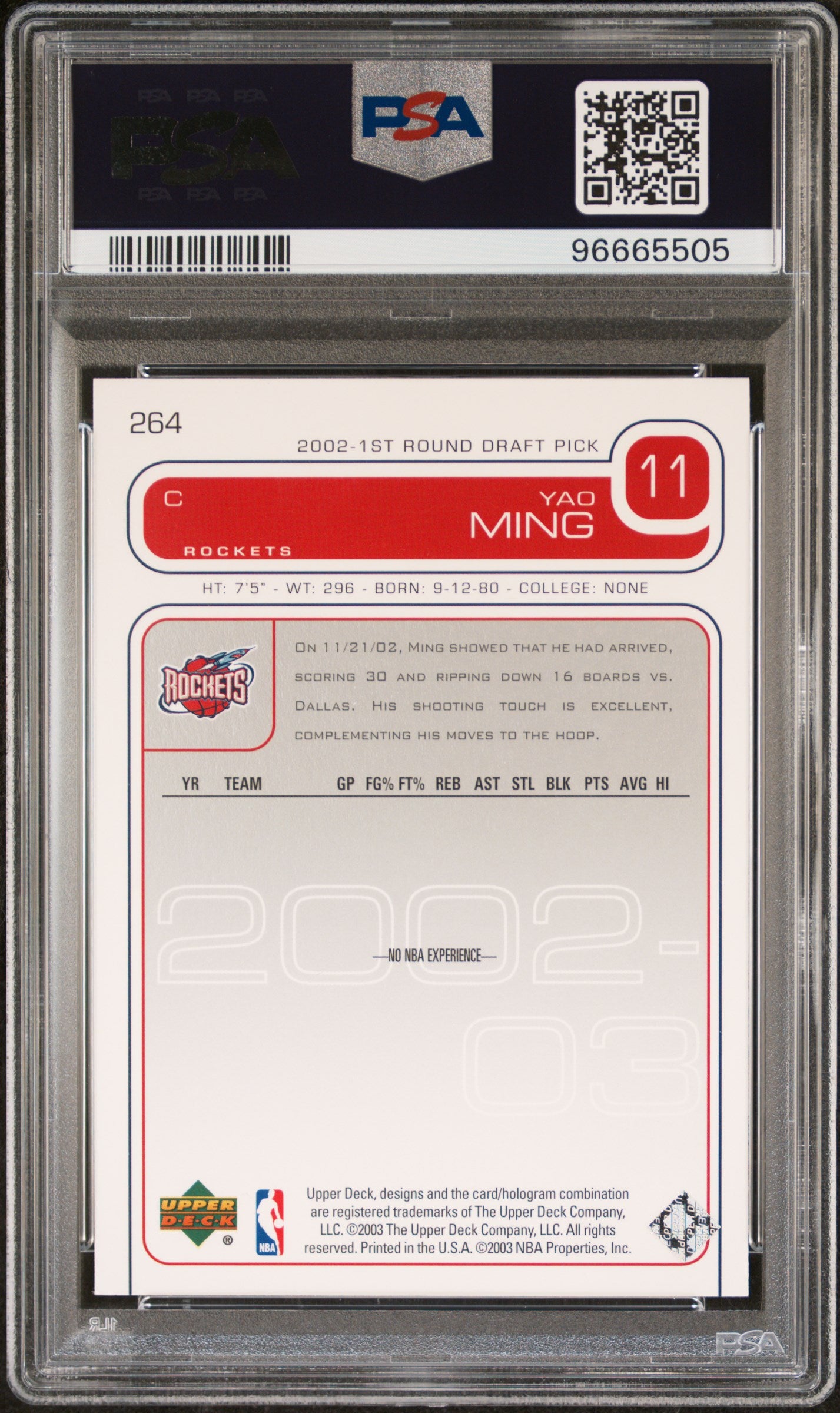 2002 Upper Deck Yao Ming #264 PSA 10