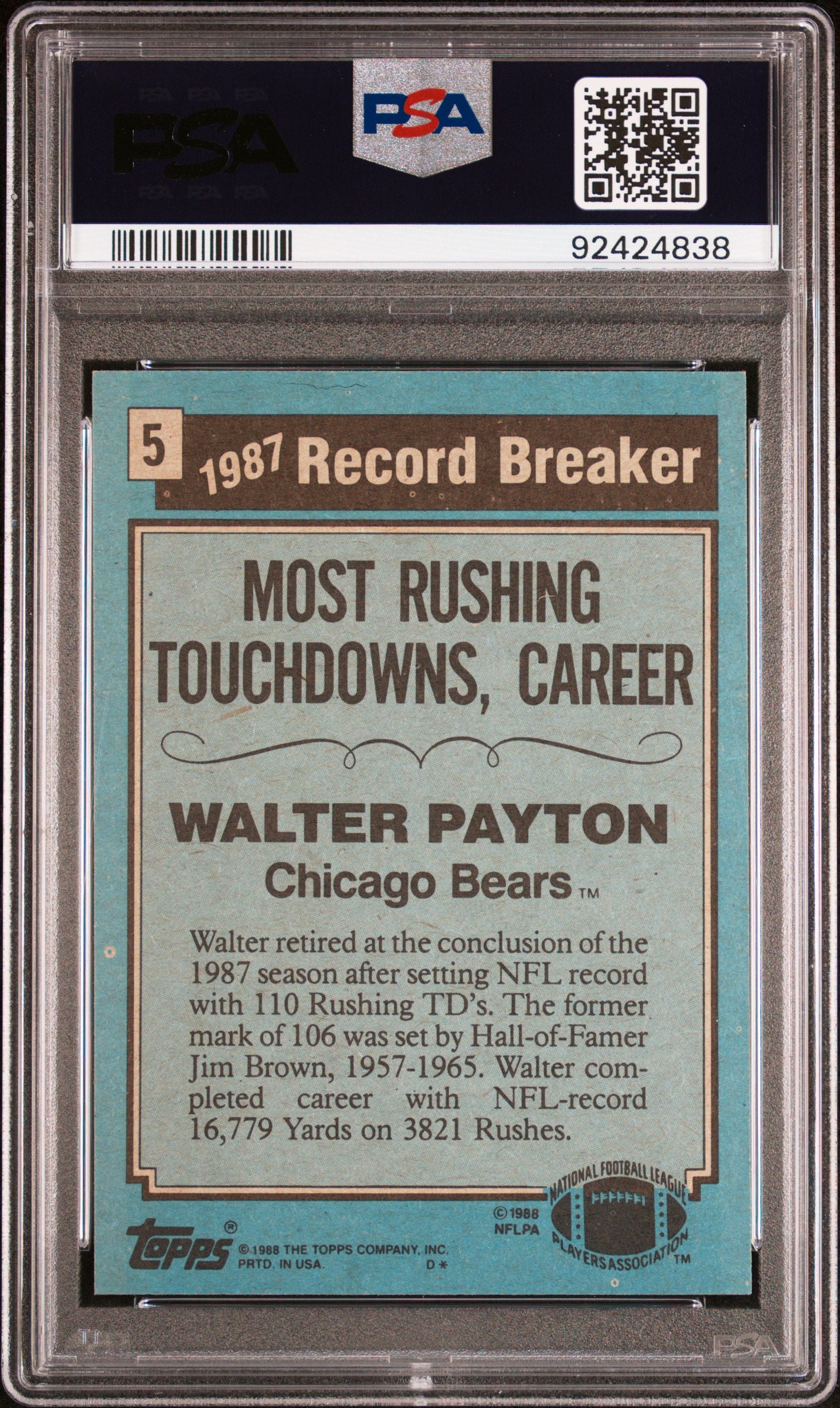 1988 Topps Walter Payton #5 PSA 9
