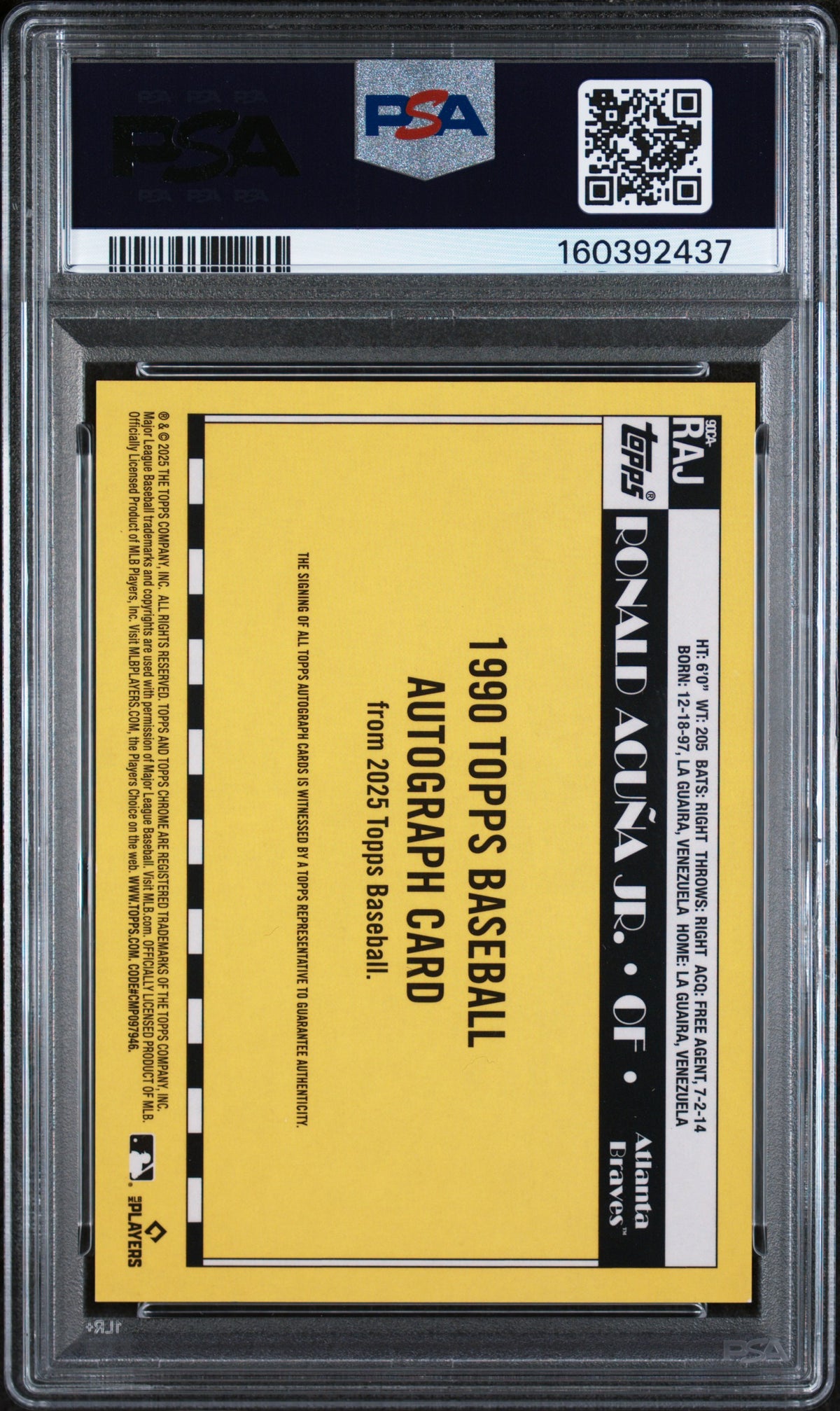 2025 Topps Silver Pack 1990 Chrome Autograph Ronald Acuna JR. Gold /50 PSA 9