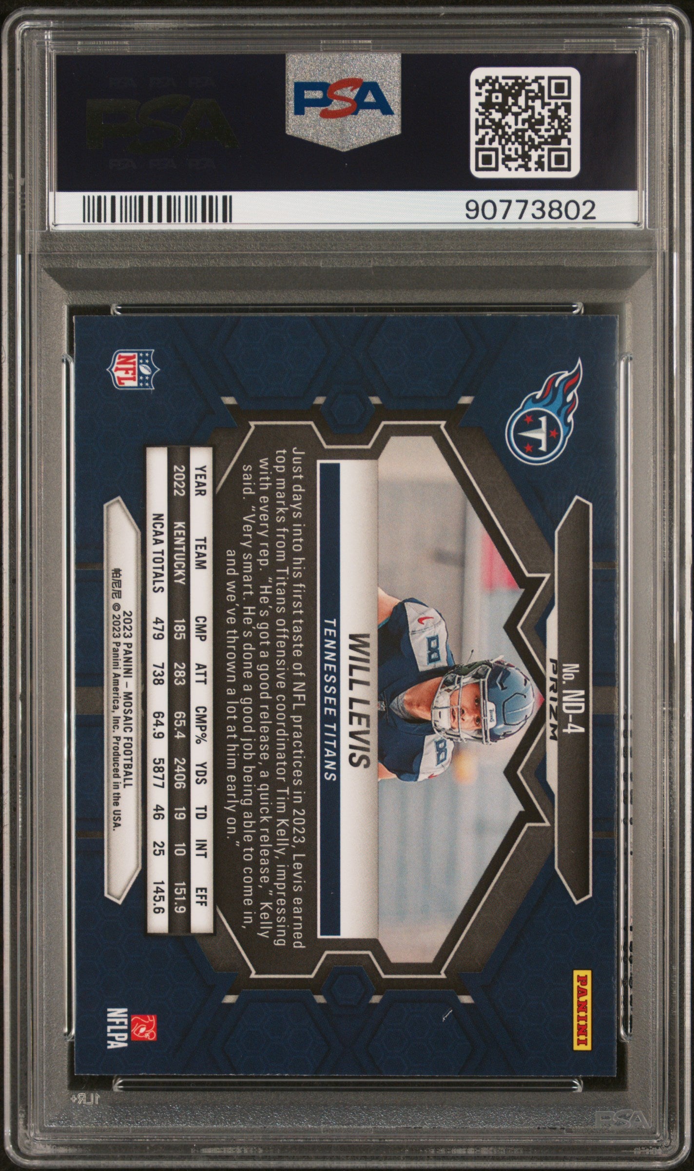 2023 Panini Mosaic NFL Debut Will Levis #ND4 Reactive Yellow PSA 10
