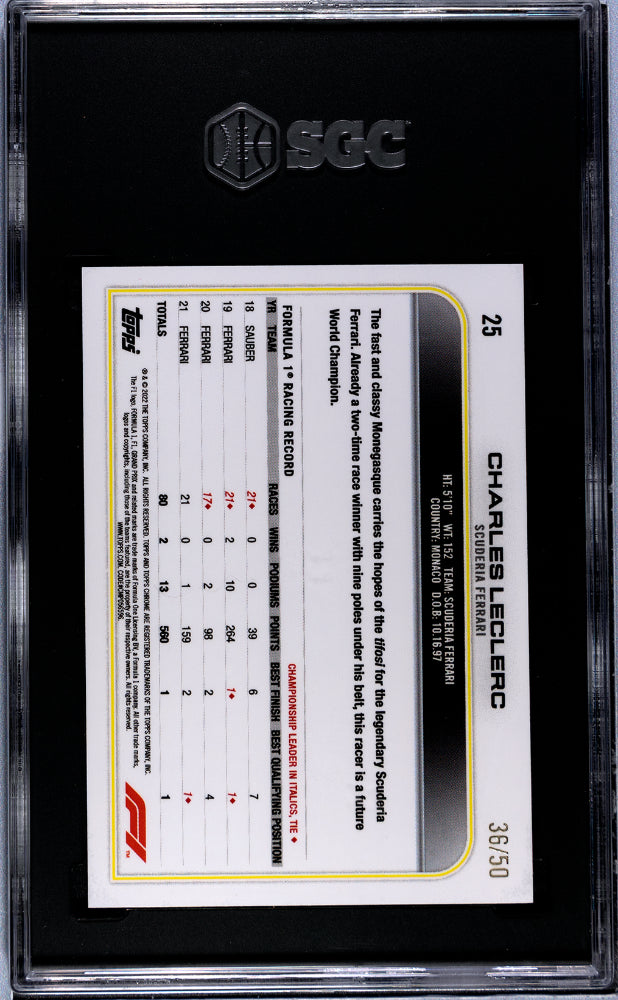 2022 Topps Chrome F1 Charles Leclerc #25 Gold Wave Refractor SGC 10