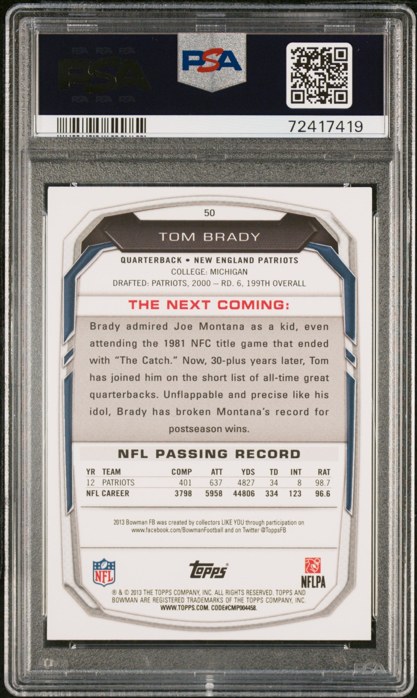2013 Bowman Tom Brady #50 Black PSA 9