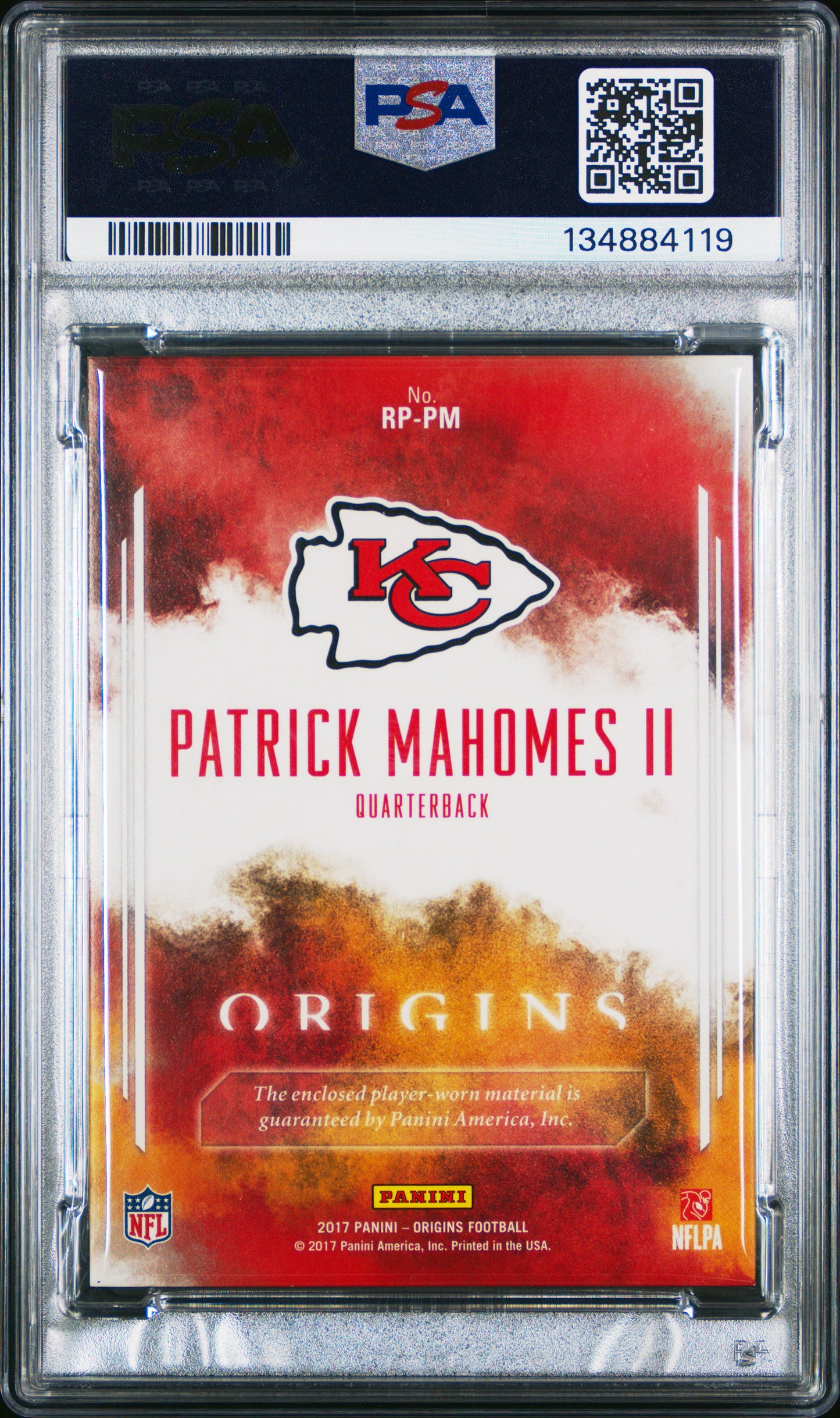 2017 Panini Origins Rookie Patch Relics Patrick Mahomes II #RPPM PSA 8