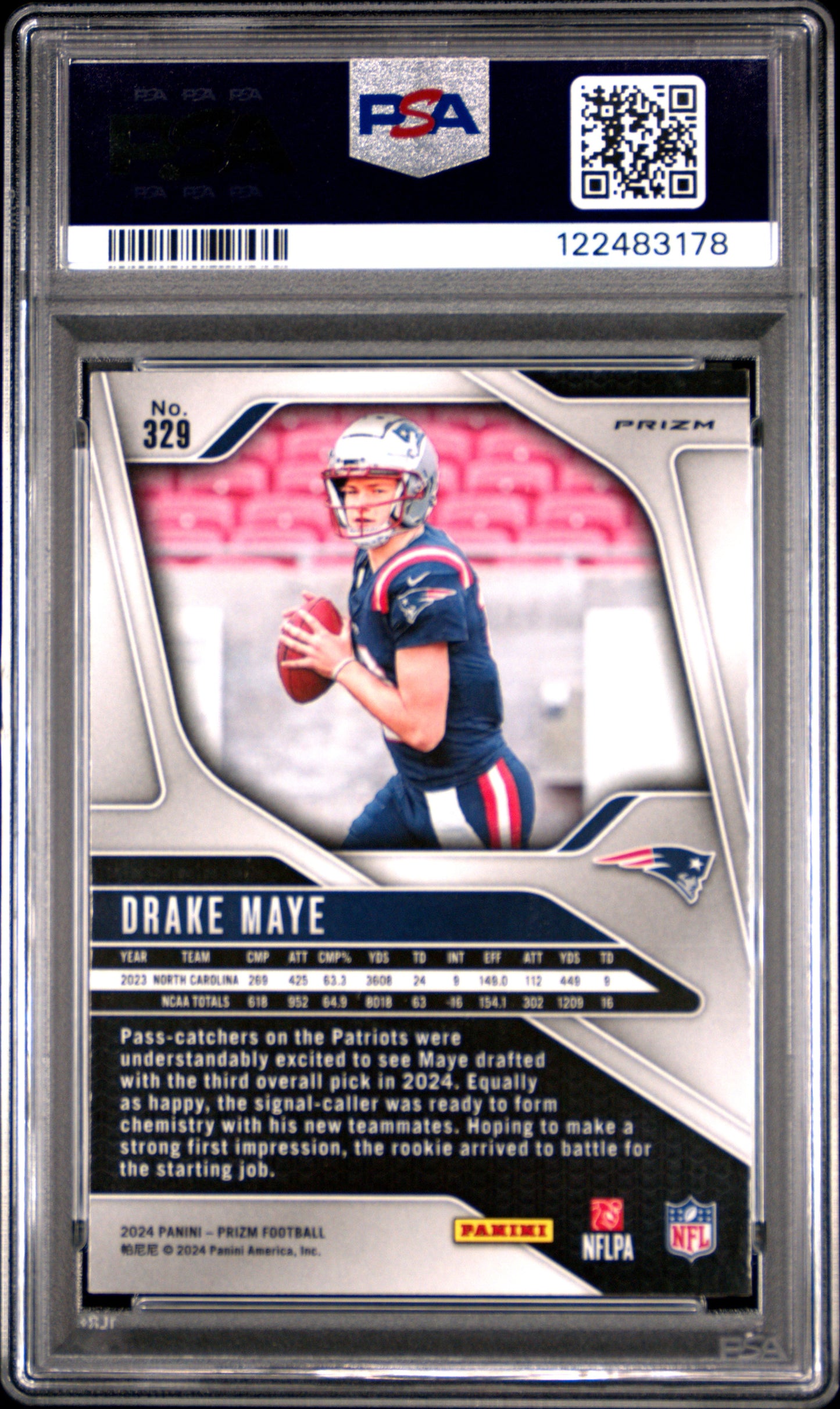 2024 Panini Prizm Drake Maye #329 Red Sparkle PSA 10