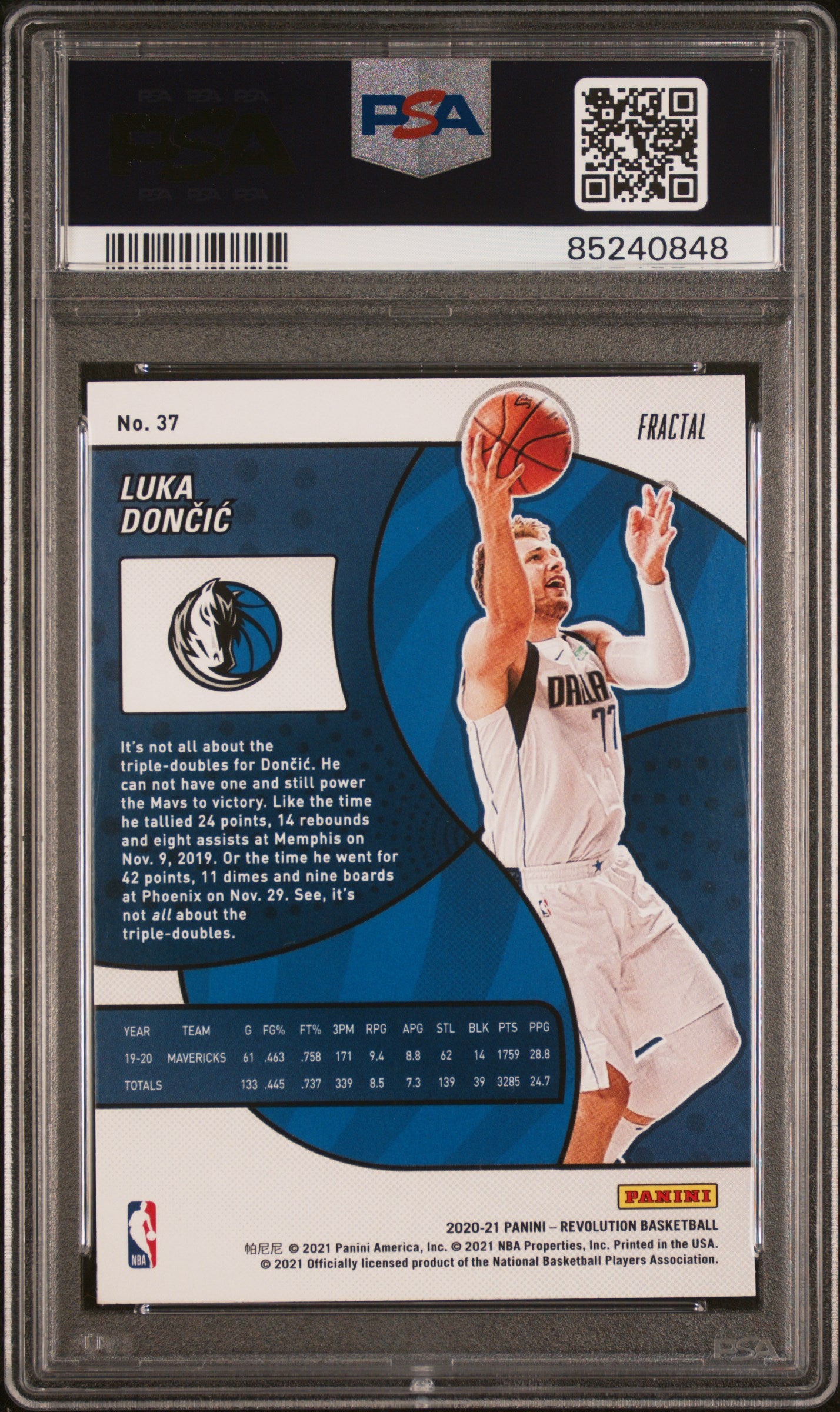 2020 Panini Revolution Luka Doncic #37 Fractal PSA 10
