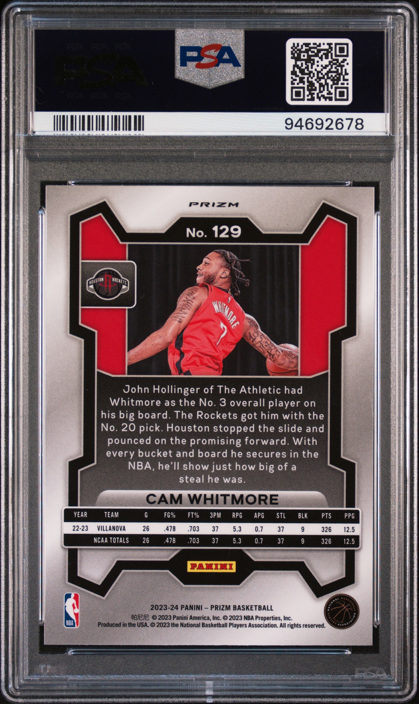 2023 Panini Prizm Cam Whitmore #129 Orange Ice PSA 10