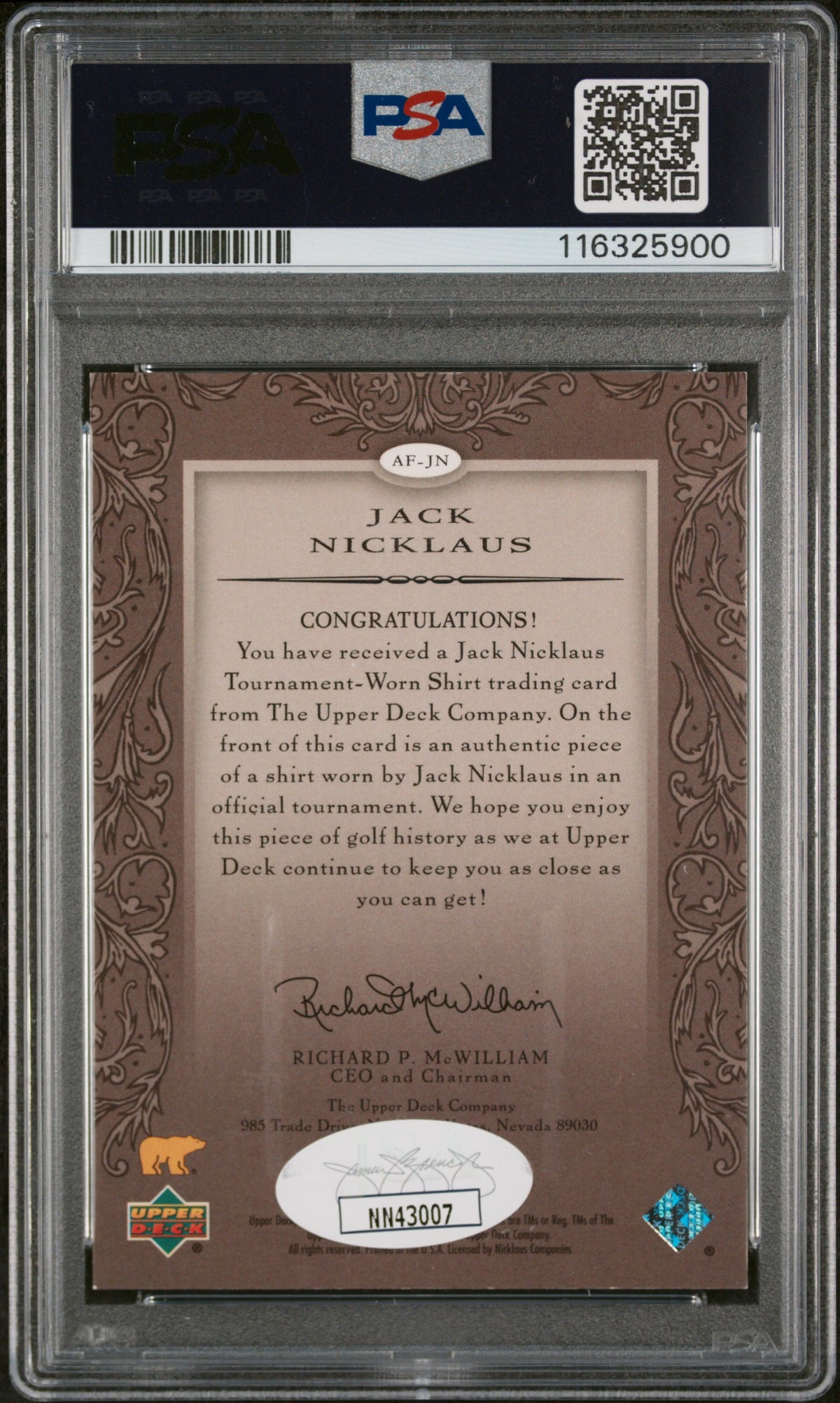 2005 SP Signature Authentic Fabrics Jack Nicklaus #AF-JN PSA 7