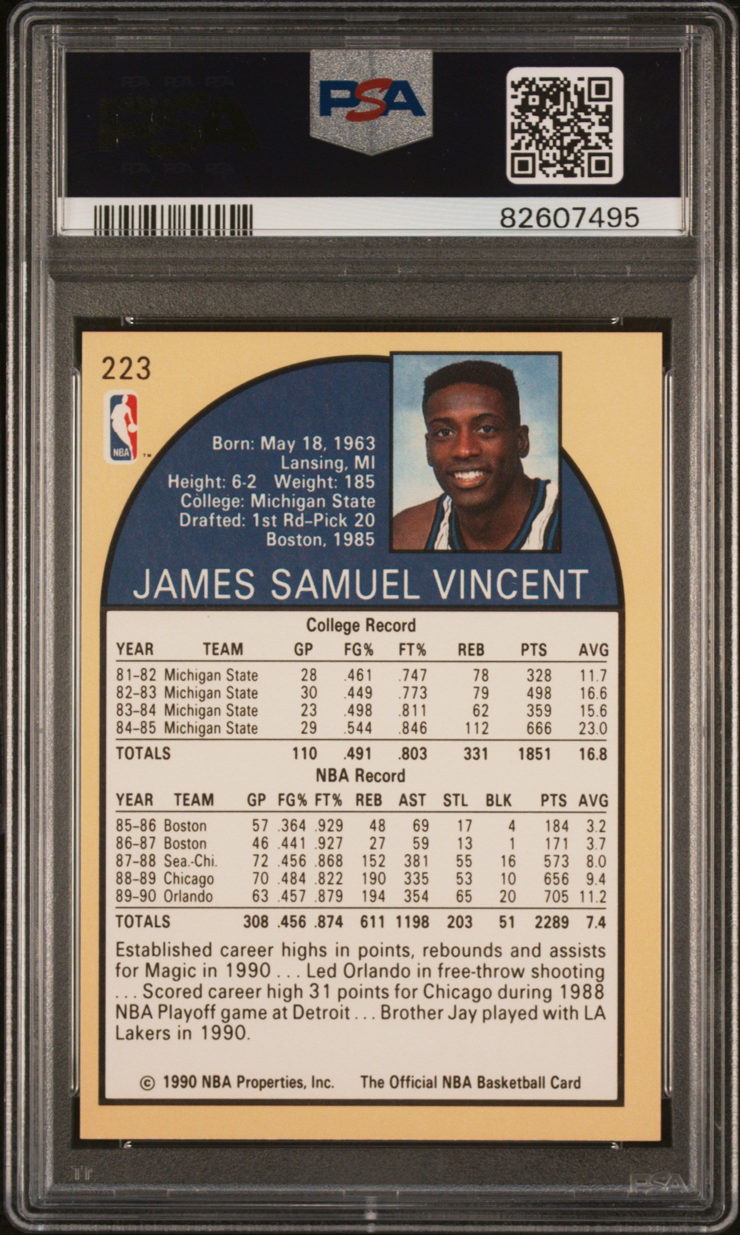 1990 Hoops Sam Vincent #223 PSA 8