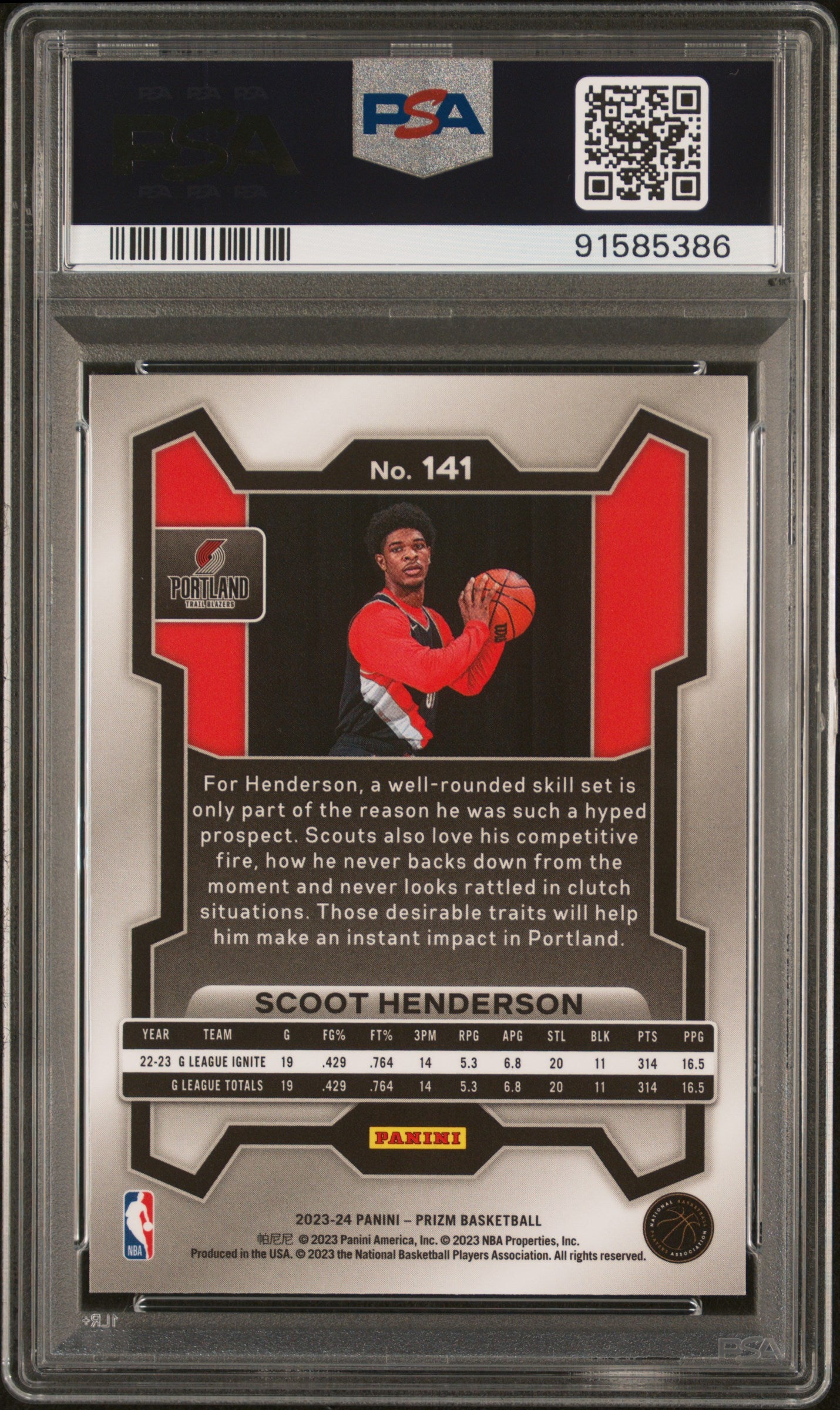 2023 Panini Prizm Scoot Henderson #141 PSA 10