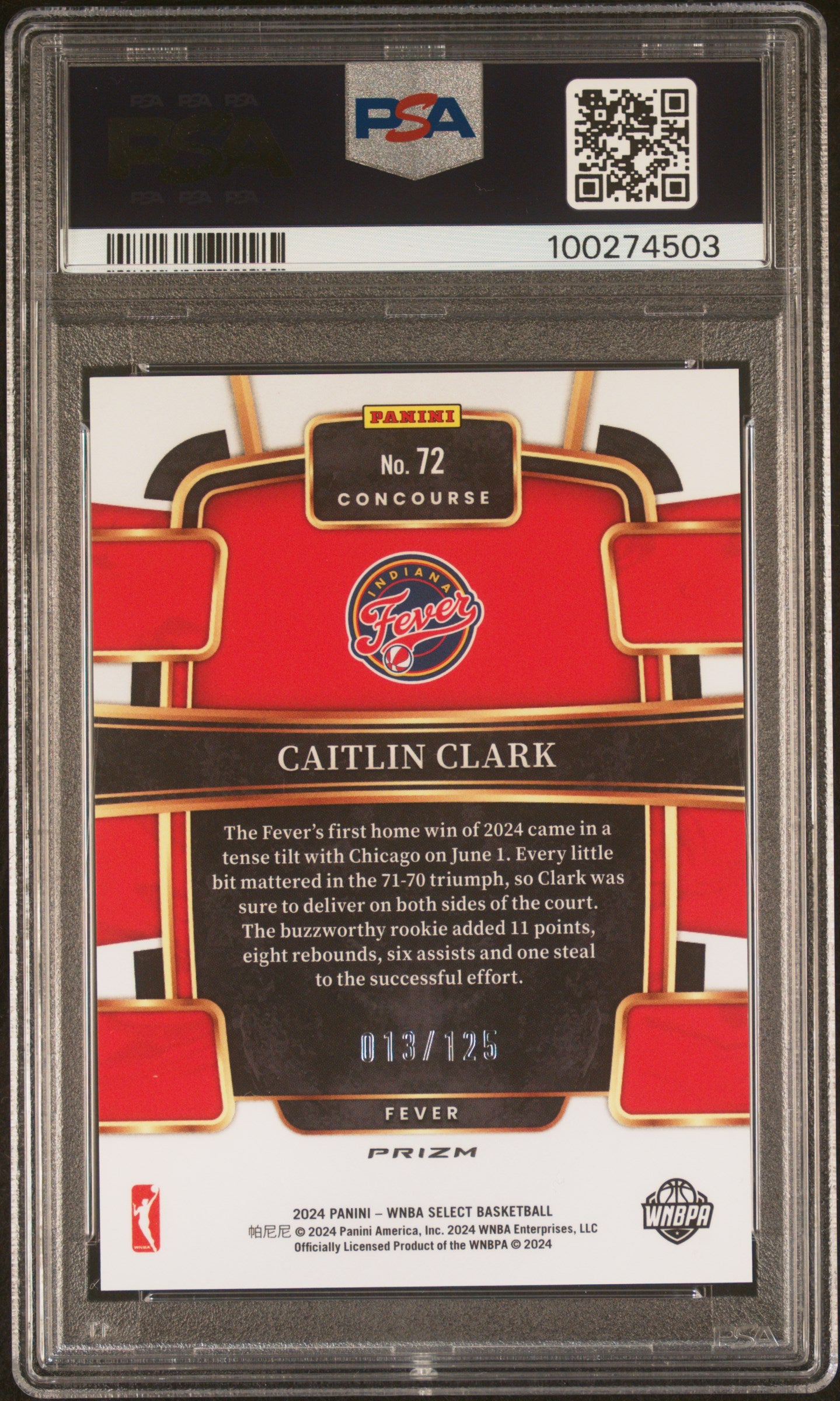 2024 Panini Select WNBA Caitlin Clark #72 Light Blue Disco PSA 10