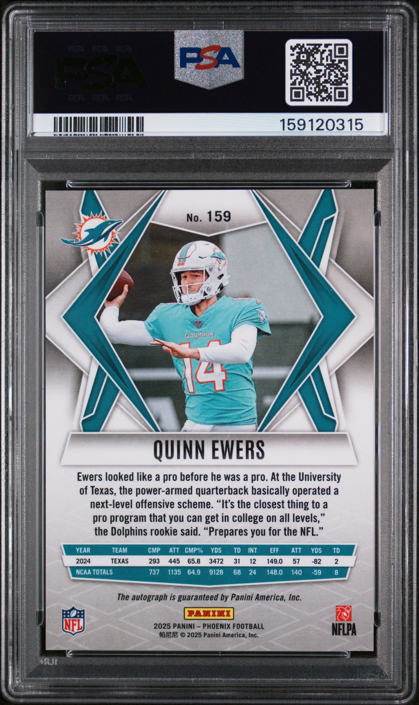 2025 Panini Phoenix Quinn Ewers #159 Autograph Silver Pandora PSA 10