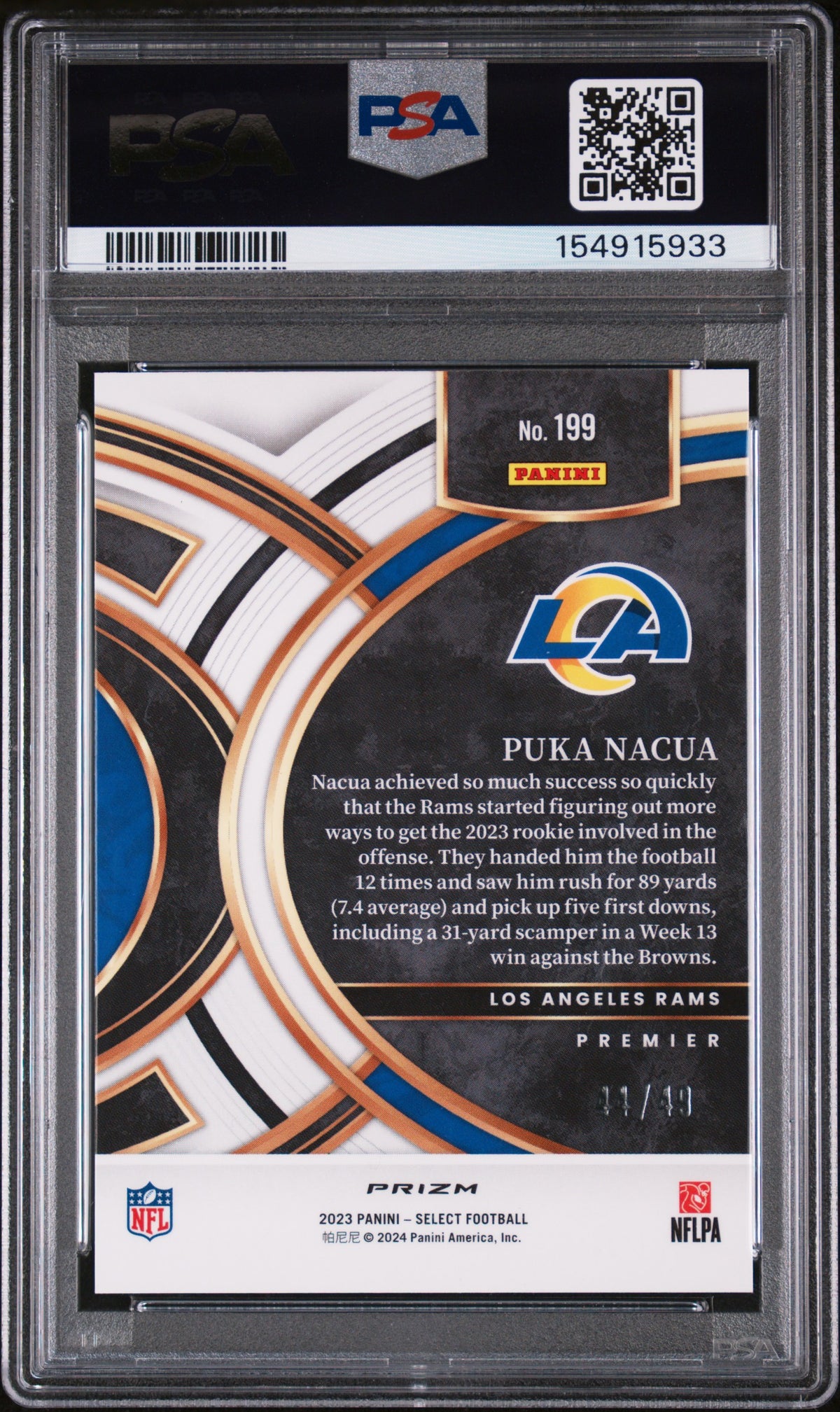 2023 Panini Select Puka Nacua #199 Red Disco Prizm PSA 10