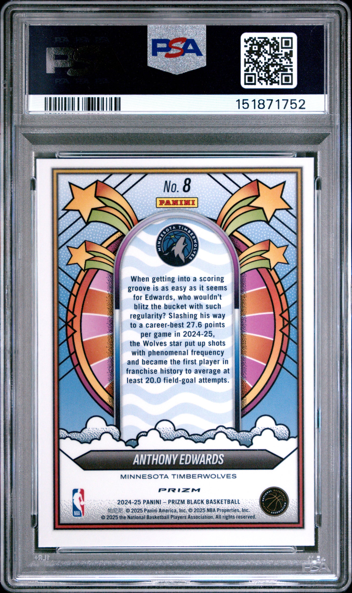 2024 Panini Prizm Black Groovy Anthony Edwards #8 PSA 10