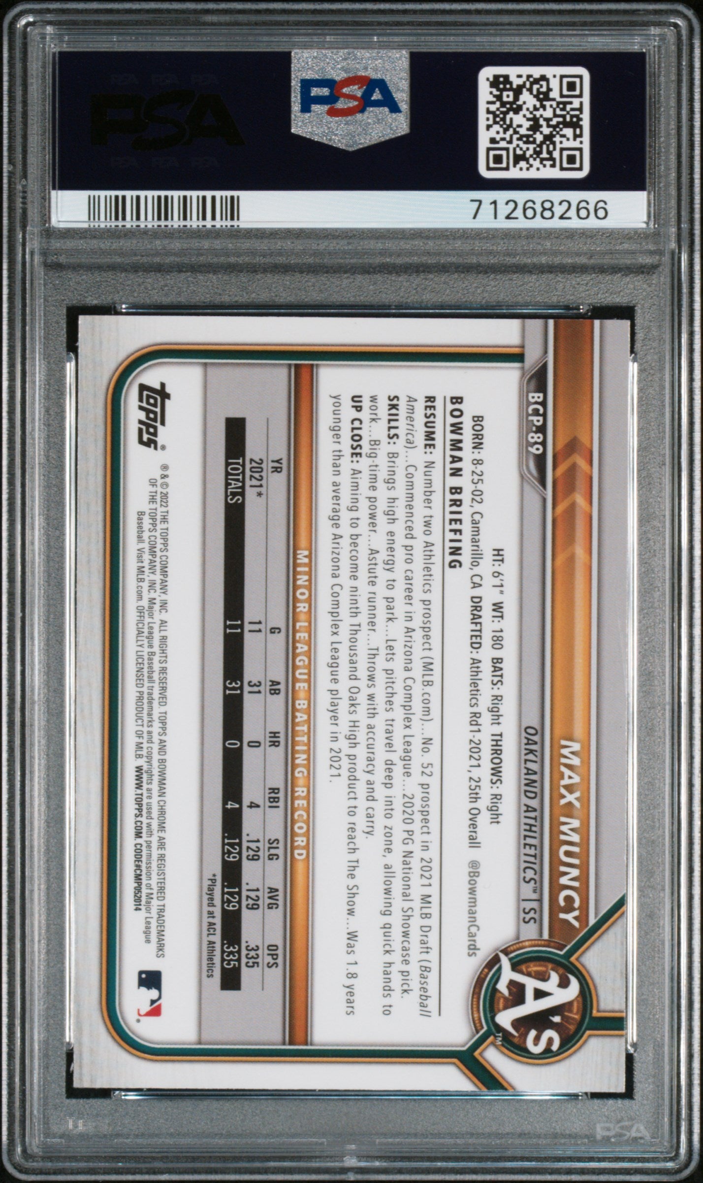 2022 Bowman Mega Box Chrome Max Muncy #89 Chrome PSA 10