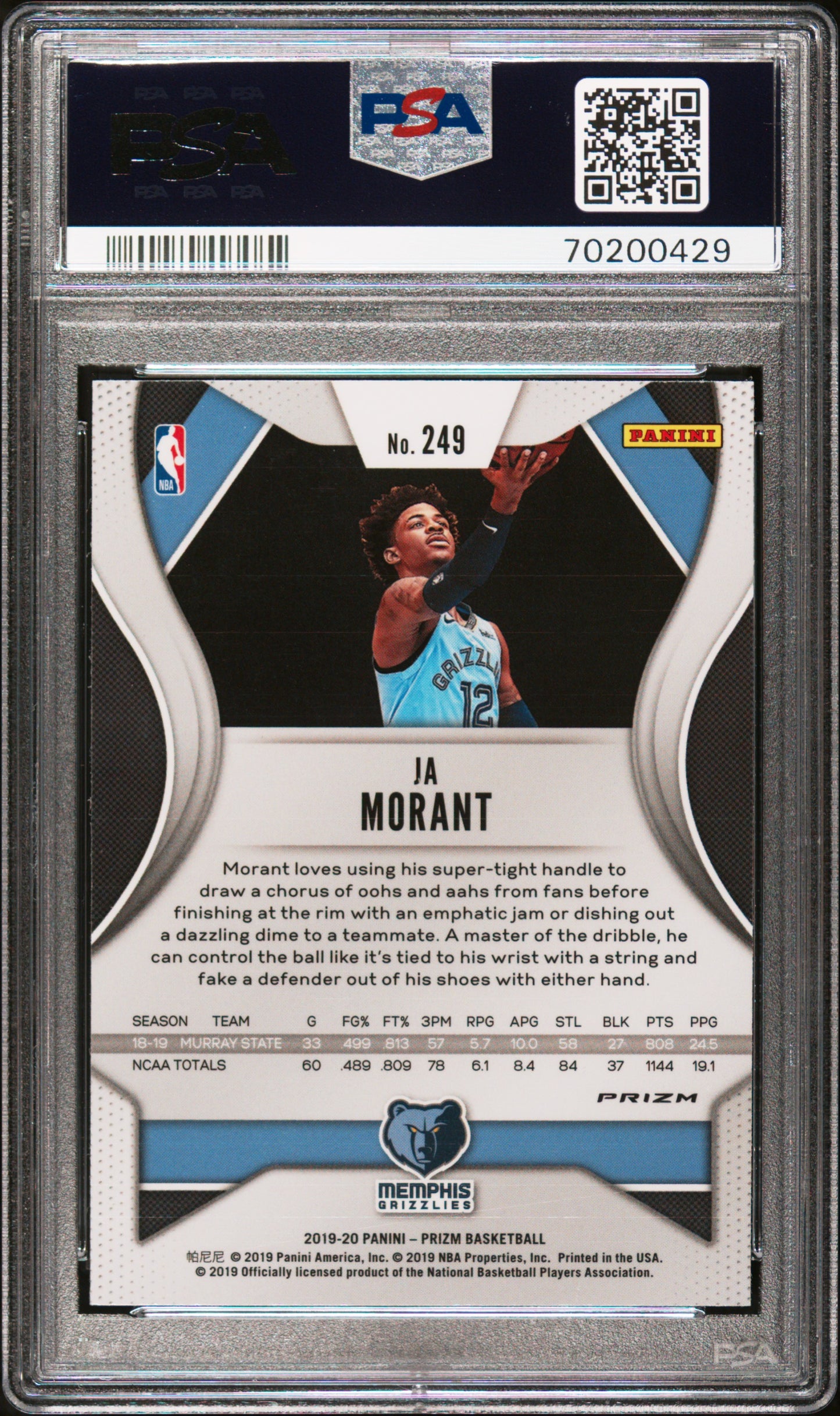 2019 Panini Prizm Ja Morant #249 Variation Fast Break PSA 10