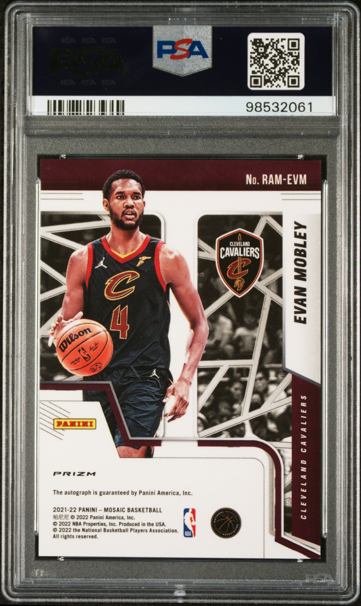 2021 Panini Mosaic Rookie Autographs Mosaic Evan Mobley RK MS FSN Y CHC PSA 9