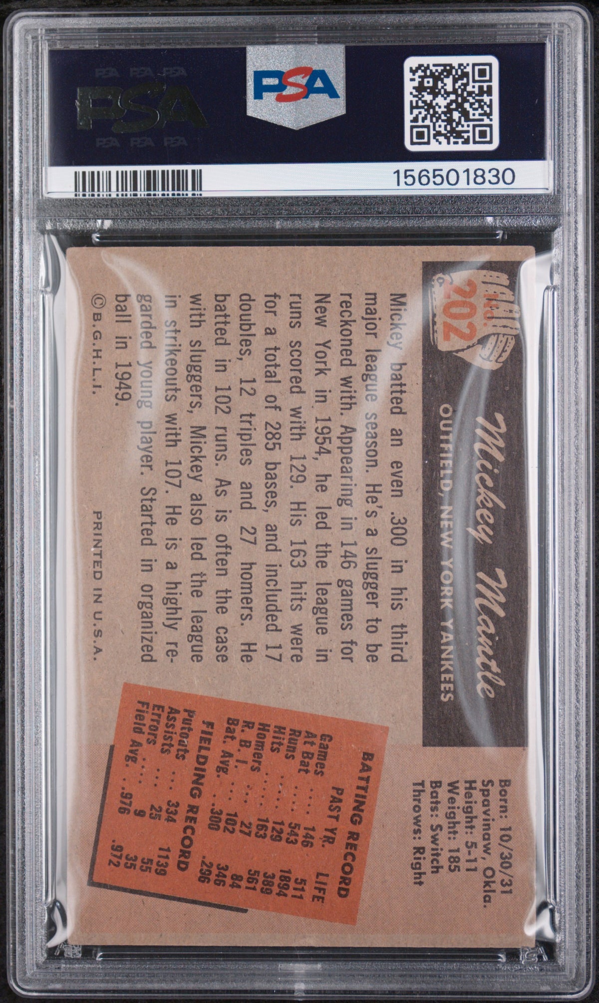 1955 Bowman Mickey Mantle #202 PSA 3