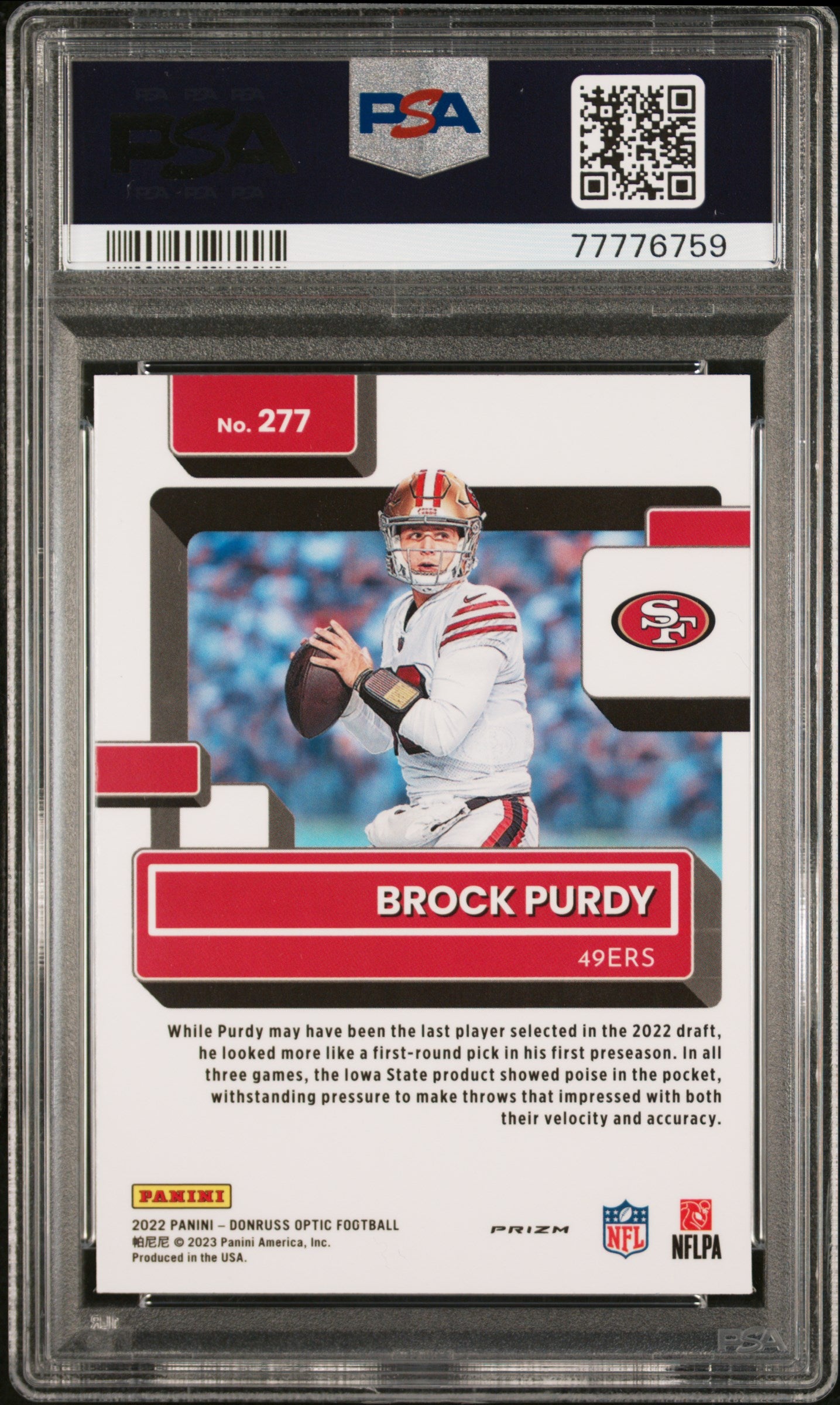 2022 Panini Donruss Optic Brock Purdy #277 Pink PSA 9