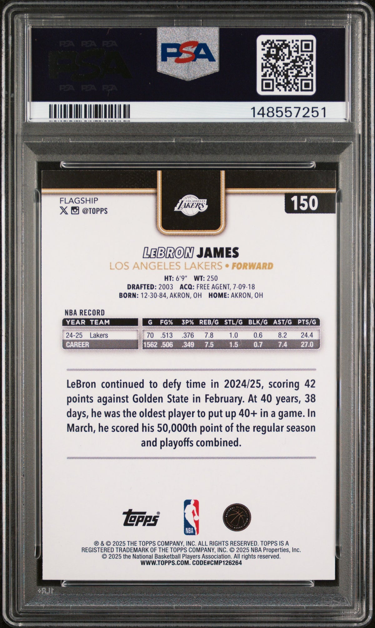 2025 Topps LeBron James #150 Blackout PSA 10