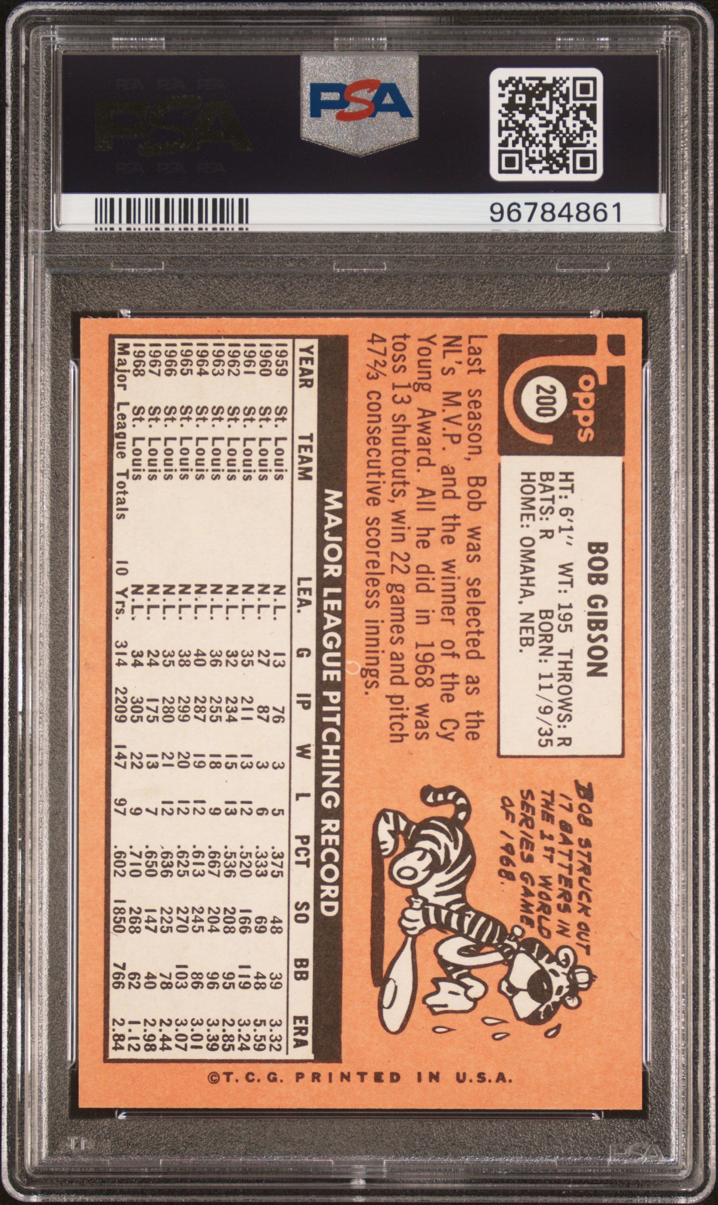 1969 Topps Bob Gibson #200 PSA 9