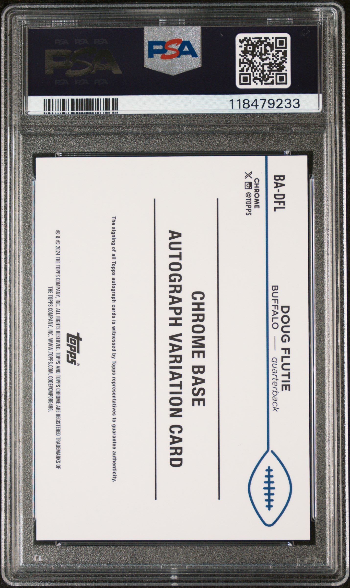 2024 Topps Chrome Base Autographs Variations Doug Flutie Green Ref 71/99 PSA 10