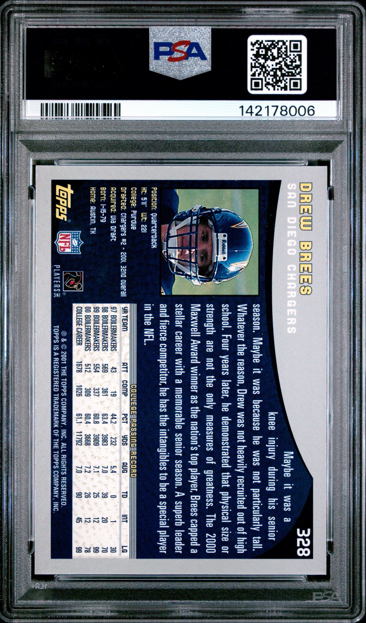 2001 Topps Drew Brees #328 PSA 8