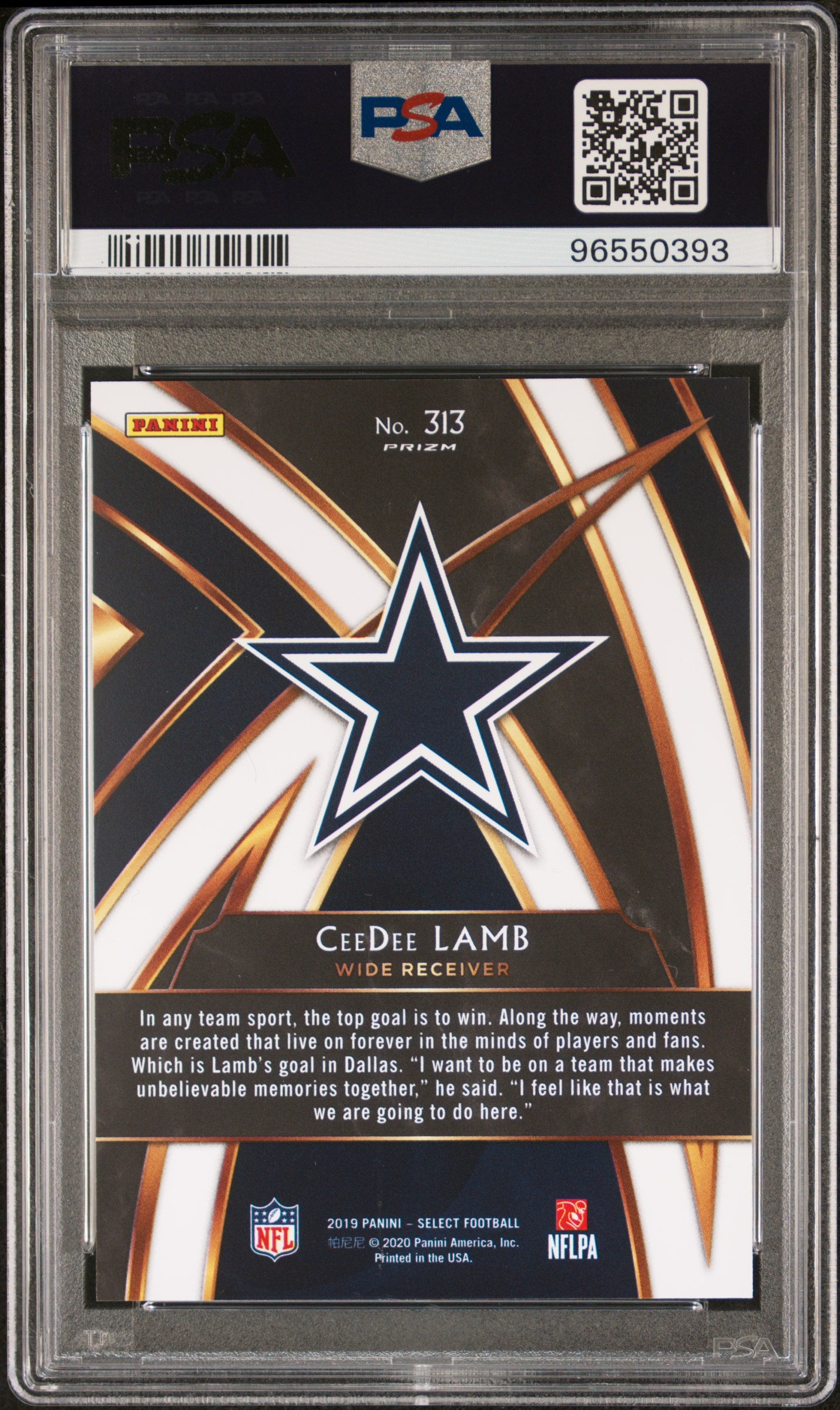 2019 Panini Select 2020 XRC Prizm Redemption Ceedee Lamb #313 PSA 10