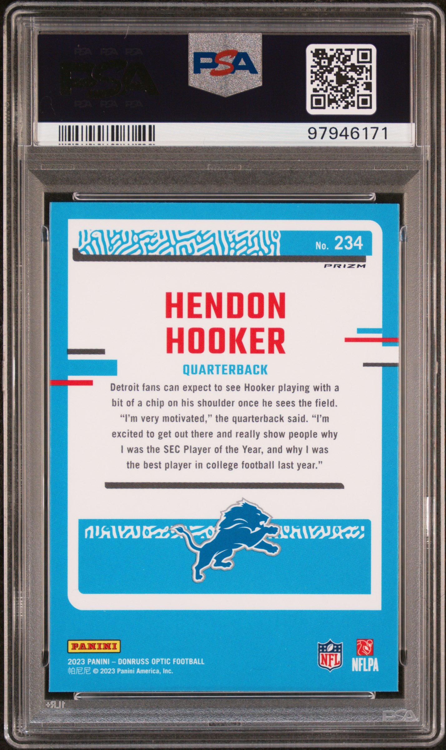 2023 Panini Donruss Optic Hendon Hooker #234 Mojo Red PSA 10