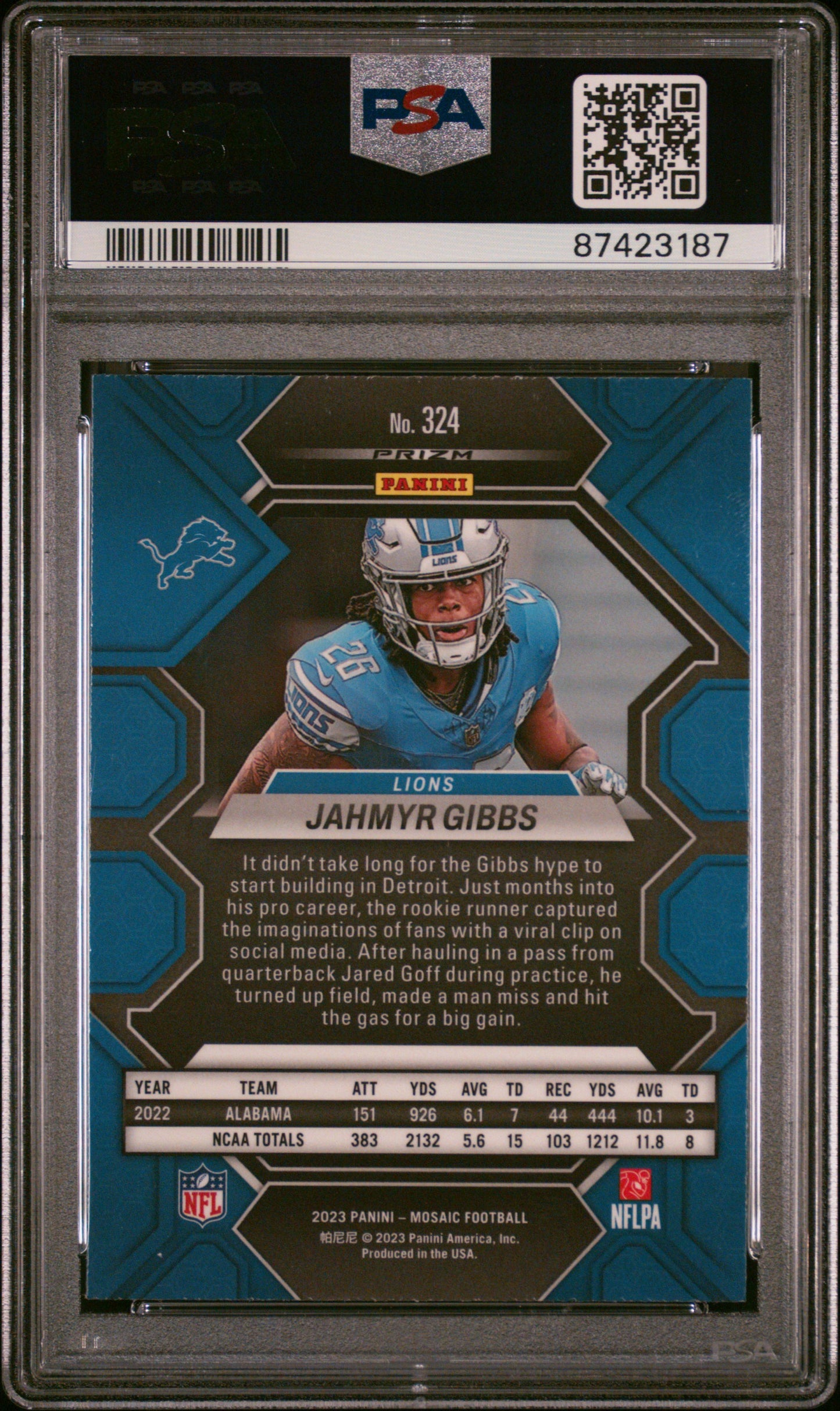 2023 Panini Mosaic Jahmyr Gibbs #324 PSA 10