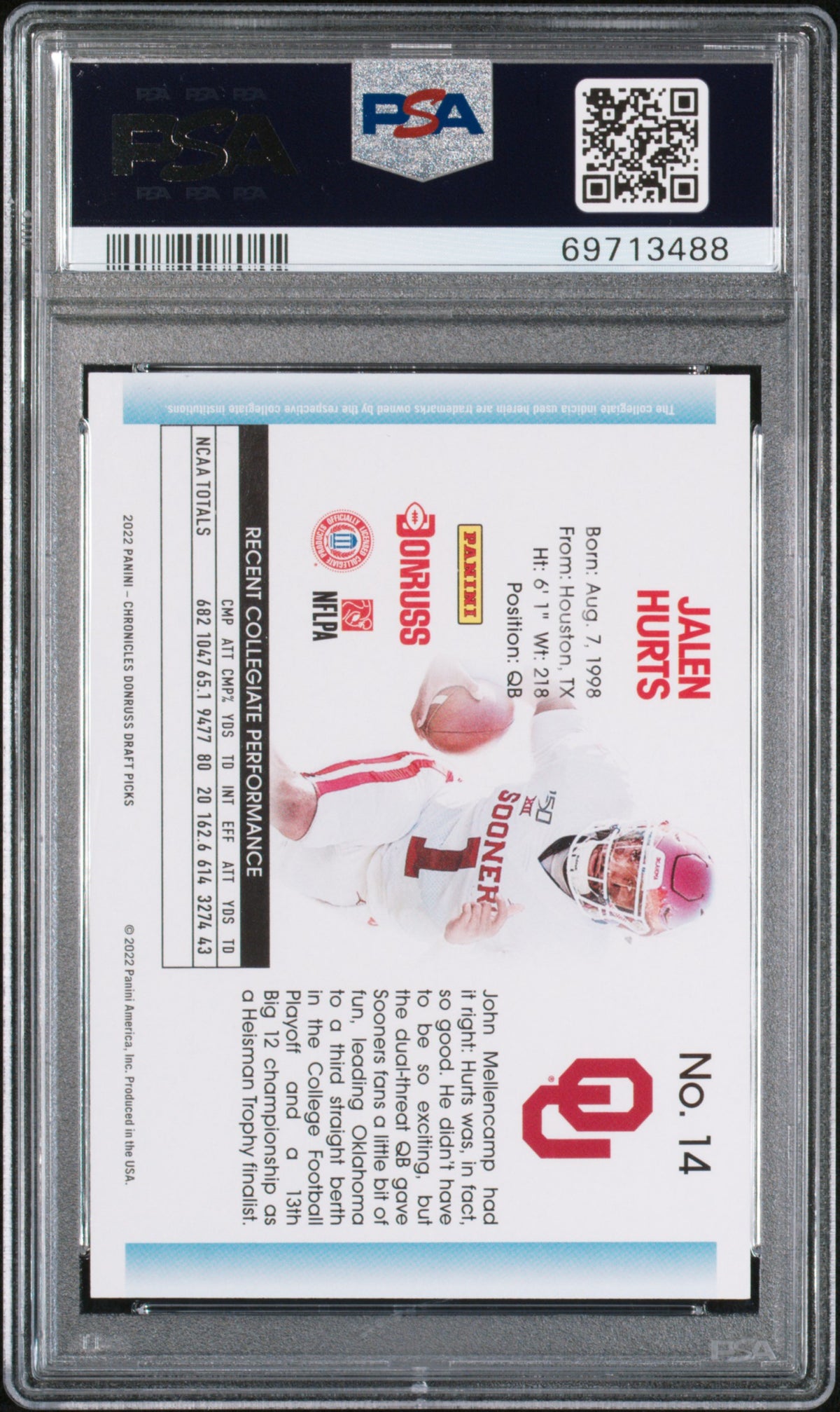 2022 Panini Chronicles Draft Picks Donruss Retro Jalen Hurts #14 Blue 84/99 PSA 9
