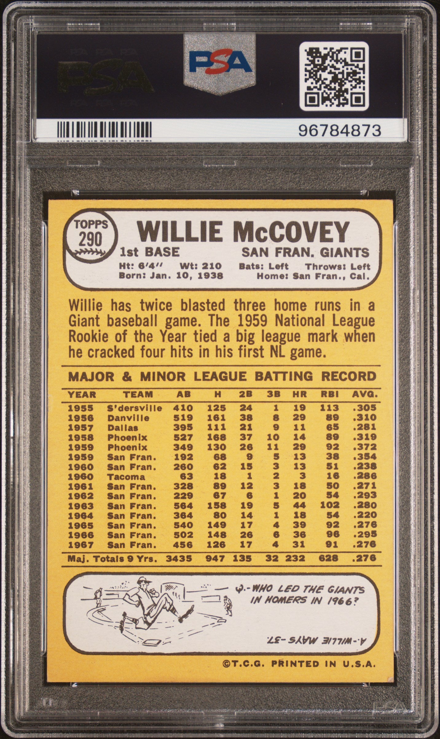 1968 Topps Willie Mccovey #290 PSA 7