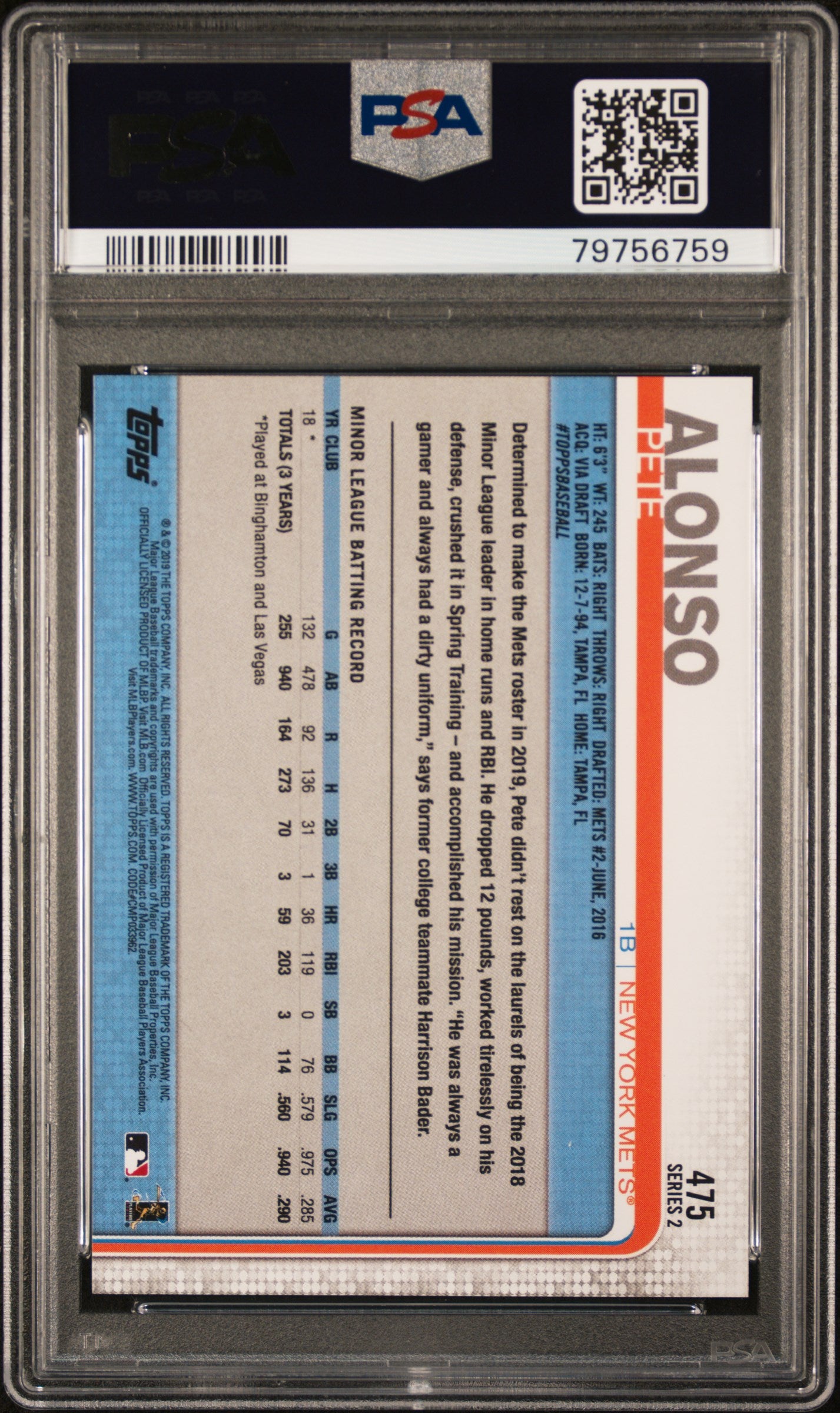 2019 Topps Pete Alonso #475 All Star Game PSA 10