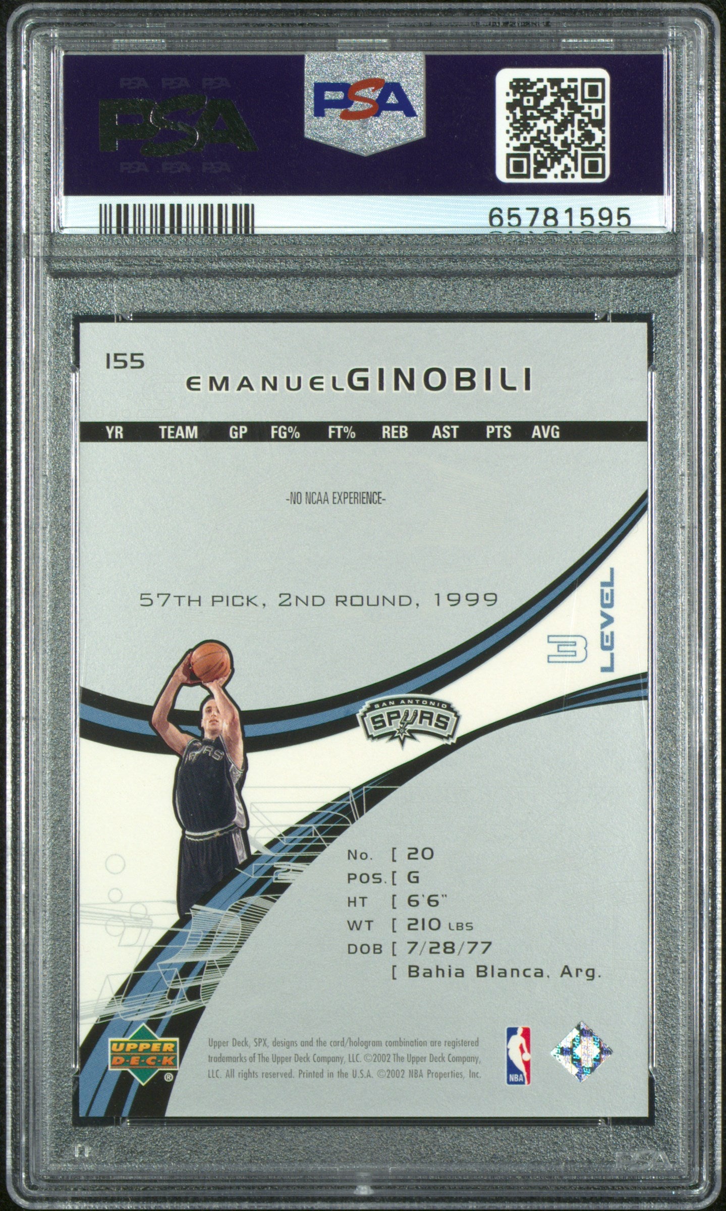 2002 SPX Emanuel Ginobili #155 PSA 10